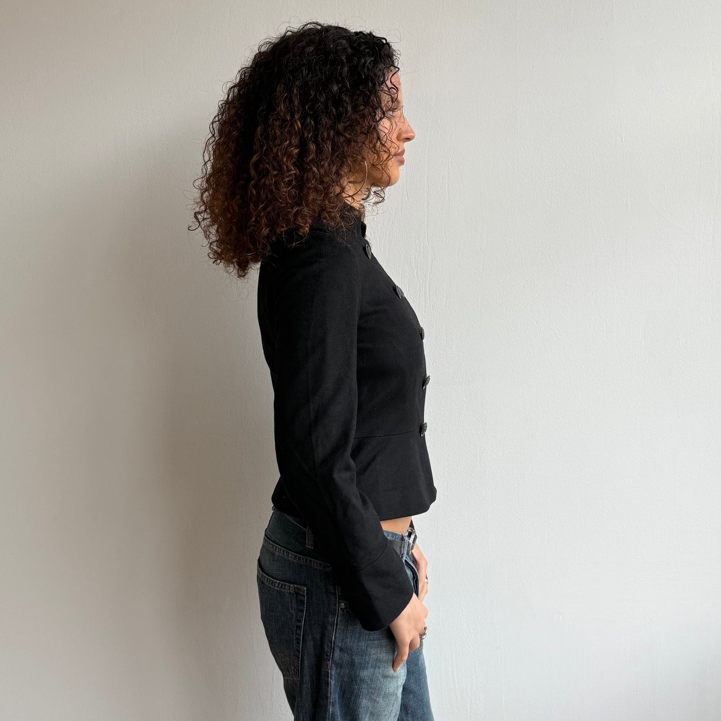 Black cashmere + wool military jacket - Size S