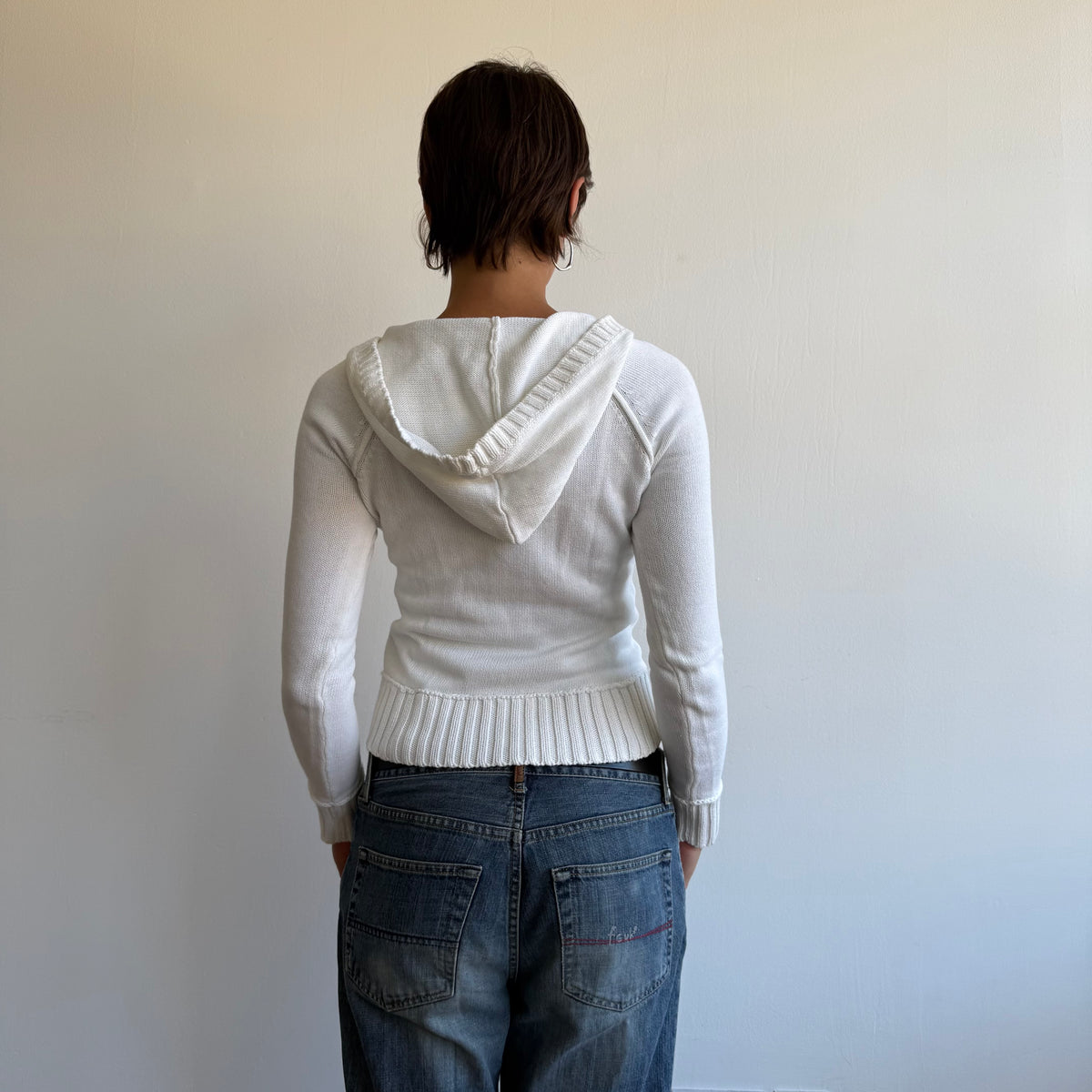 White hooded knit jumper - Size XS