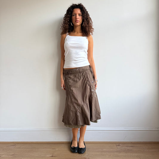 Khaki brown sequin midi skirt - Size M