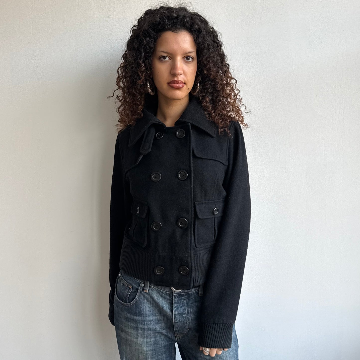 Black double breasted peacoat - Size M