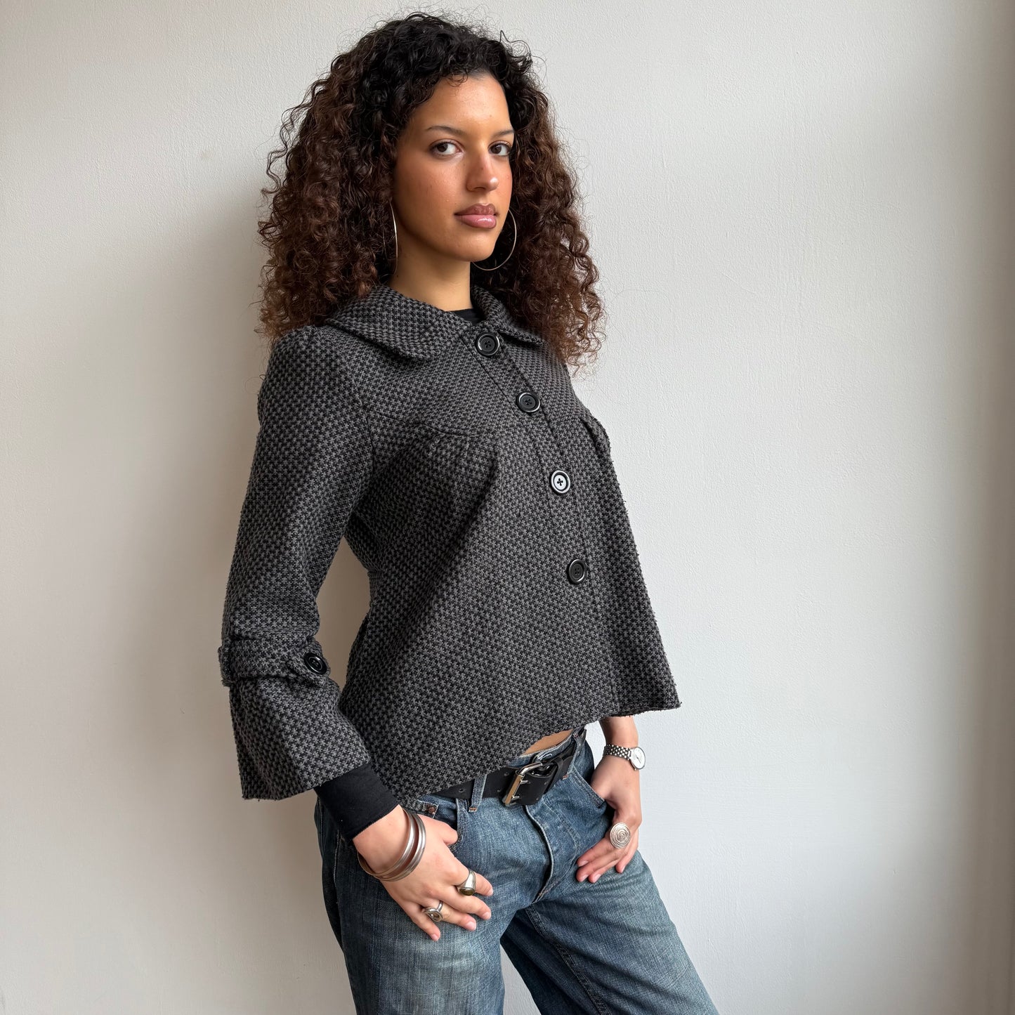 Grey round collar peacoat - Size S