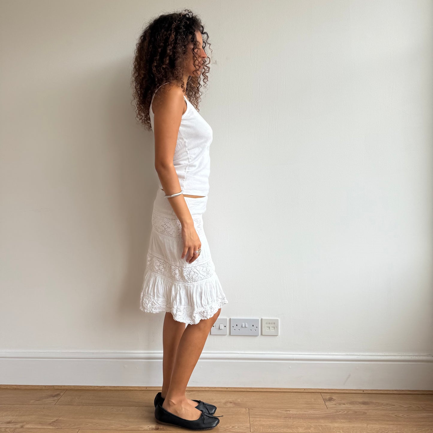 White broderie midi skirt - Size S