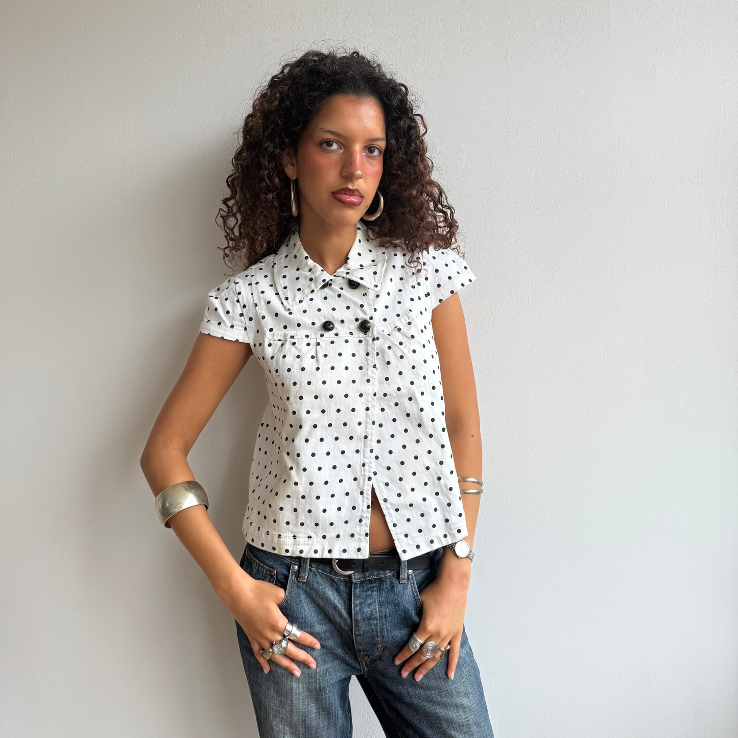 White polka dot peacoat - Size S