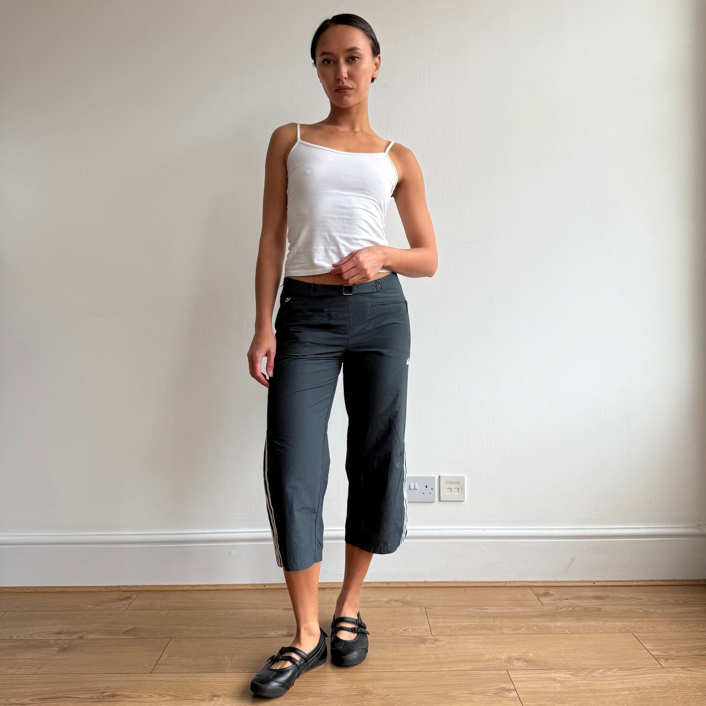 Navy Adidas belt capris - Size S