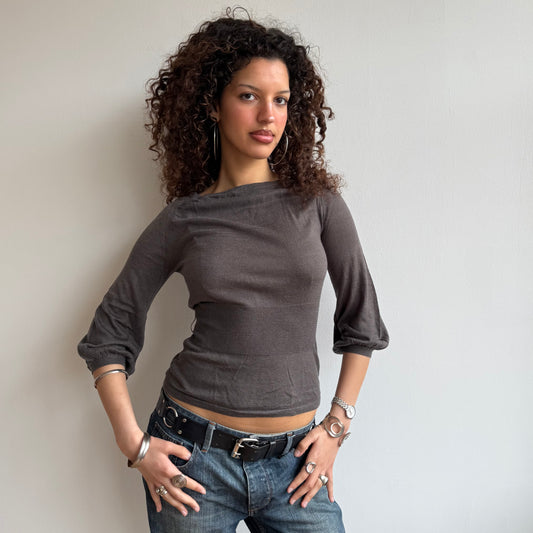Brown 3/4 sleeve knit - Size S