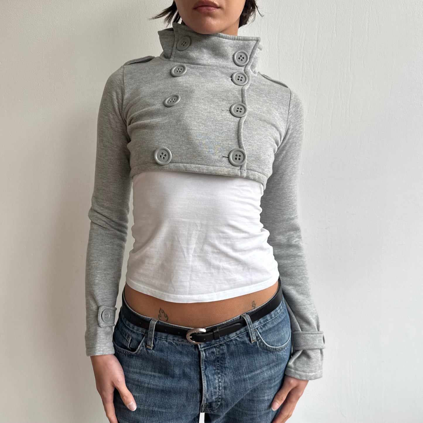 Grey cropped peacoat jumper - Size S