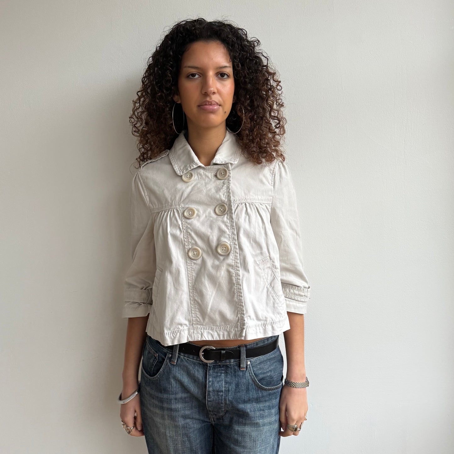 White 3/4 sleeve peacoat - Size M