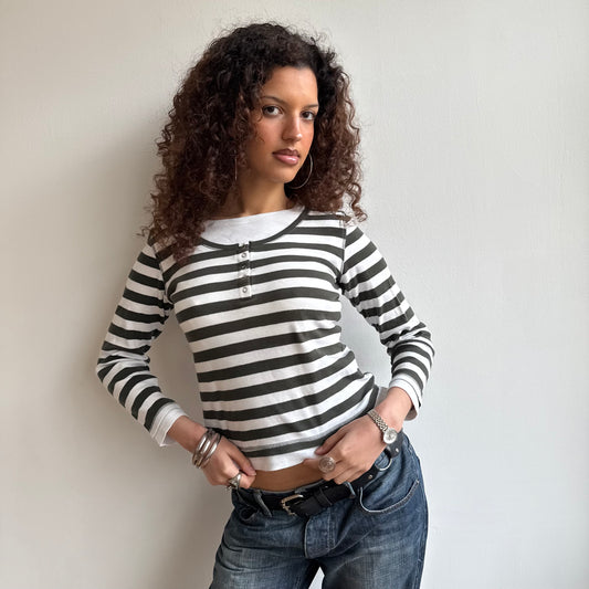 Green stripe long sleeve top - Size S