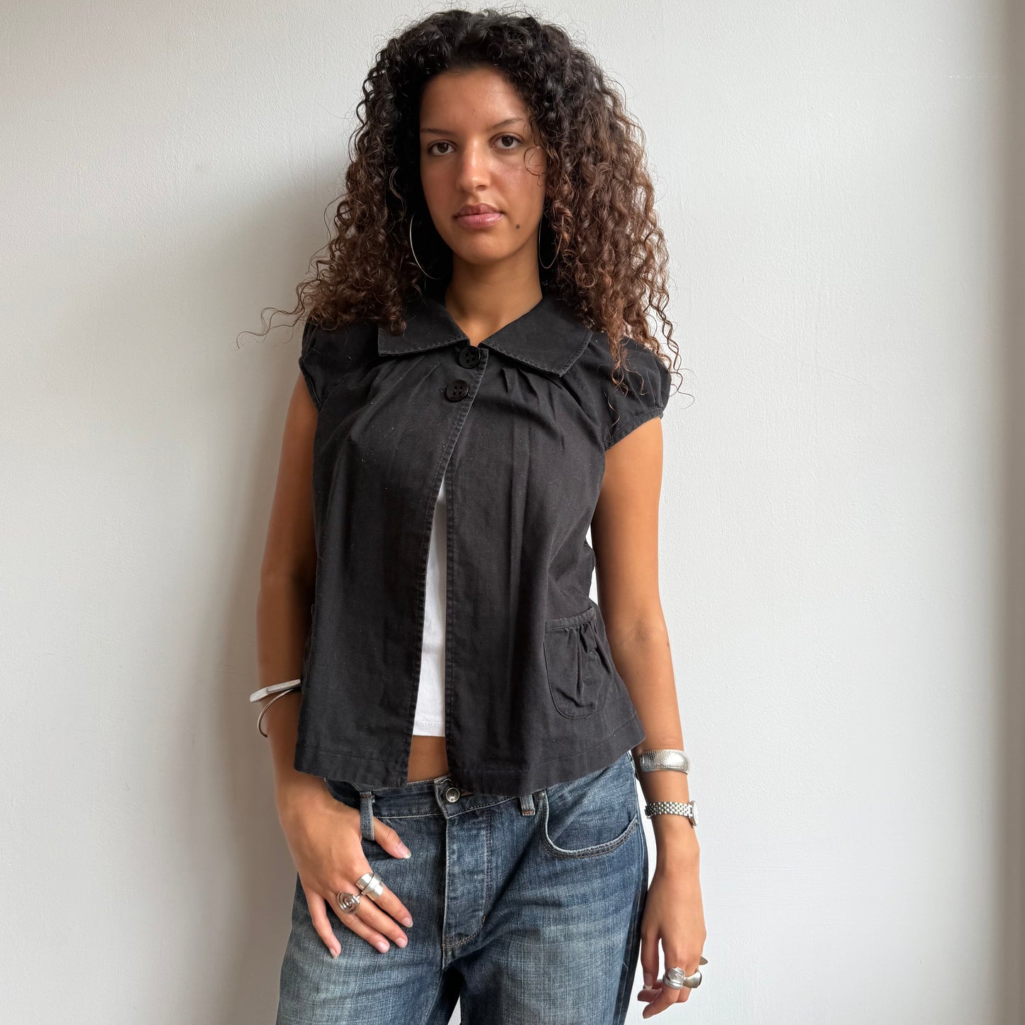 Black short sleeve peacoat - Size S + M