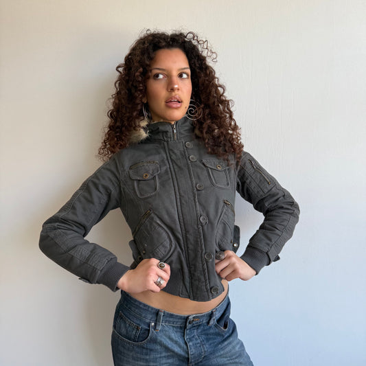 Grey cargo bomber jacket - Size XS