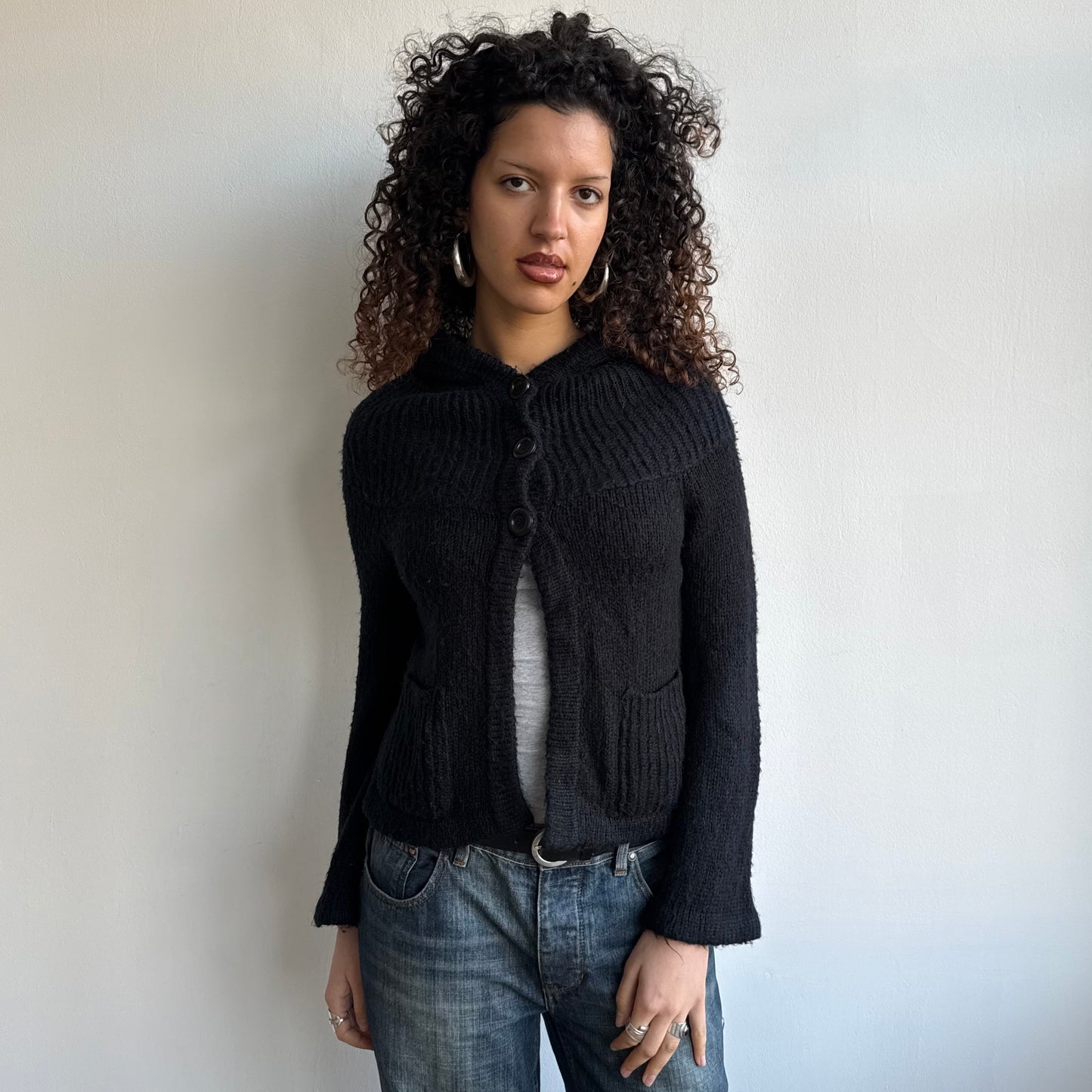 Black knitted hoodie - Size S