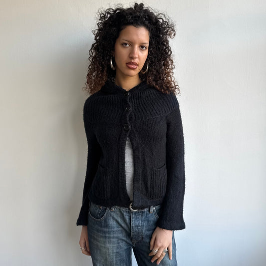 Black knitted hoodie - Size S