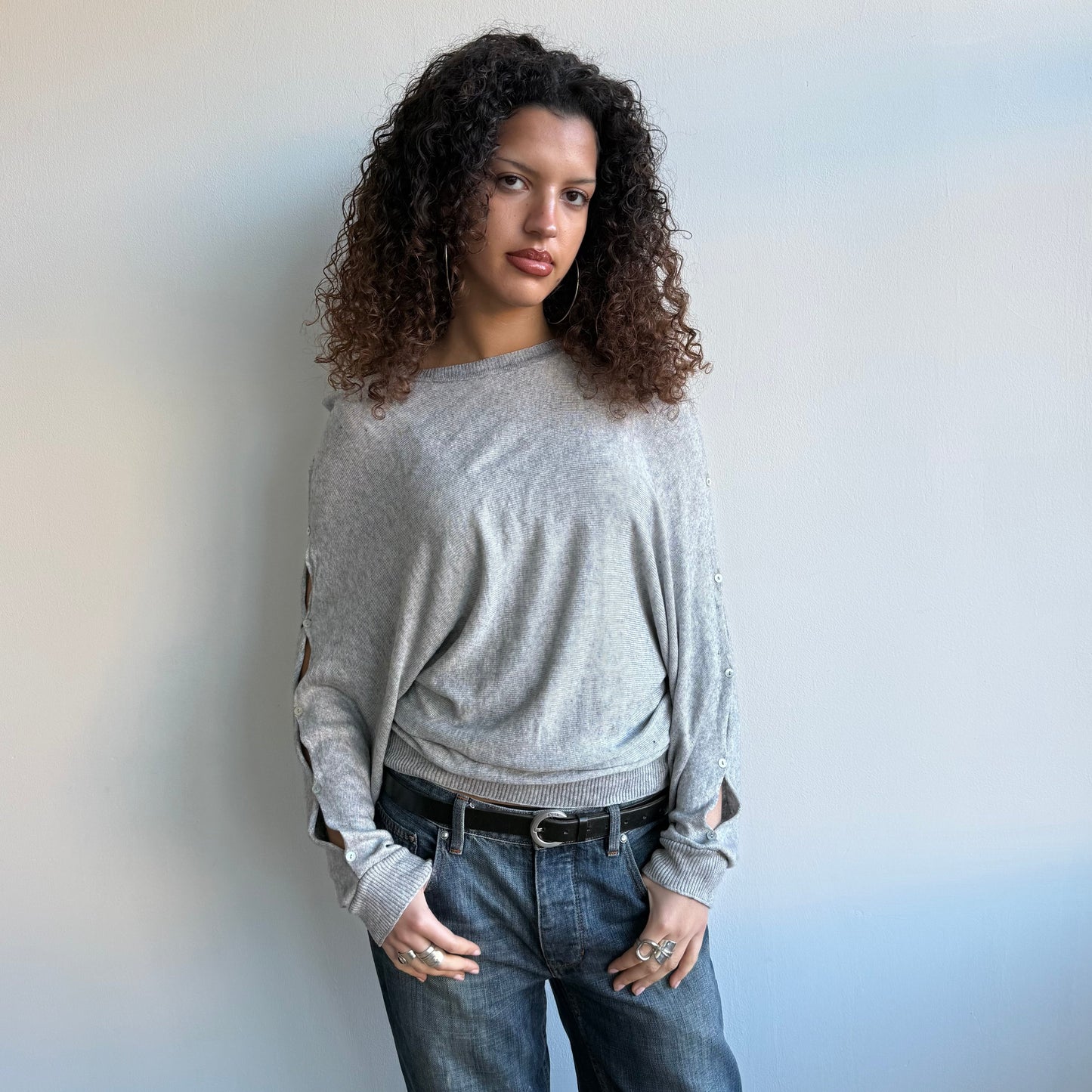 Khaki Cop Copine slouchy button knit jumper - Size M