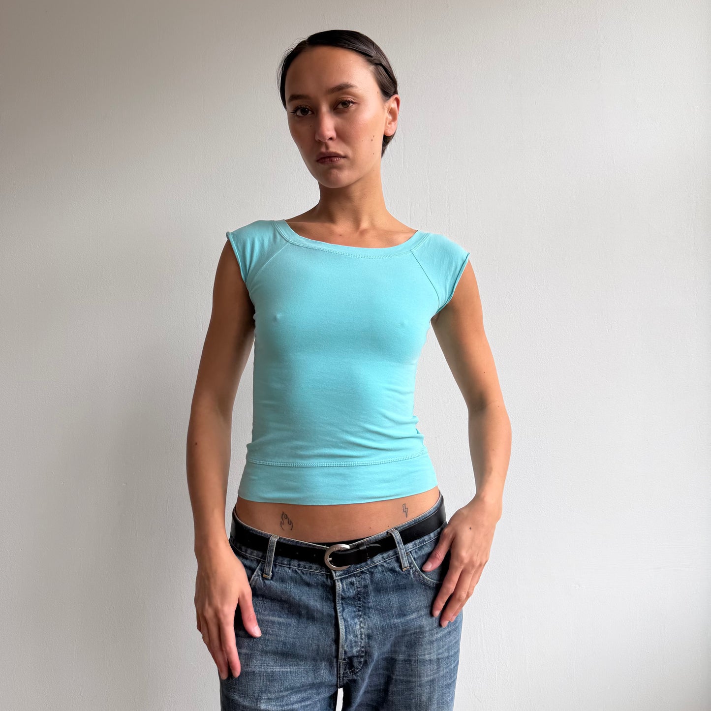 Teal Bardot baby tee - Size XS