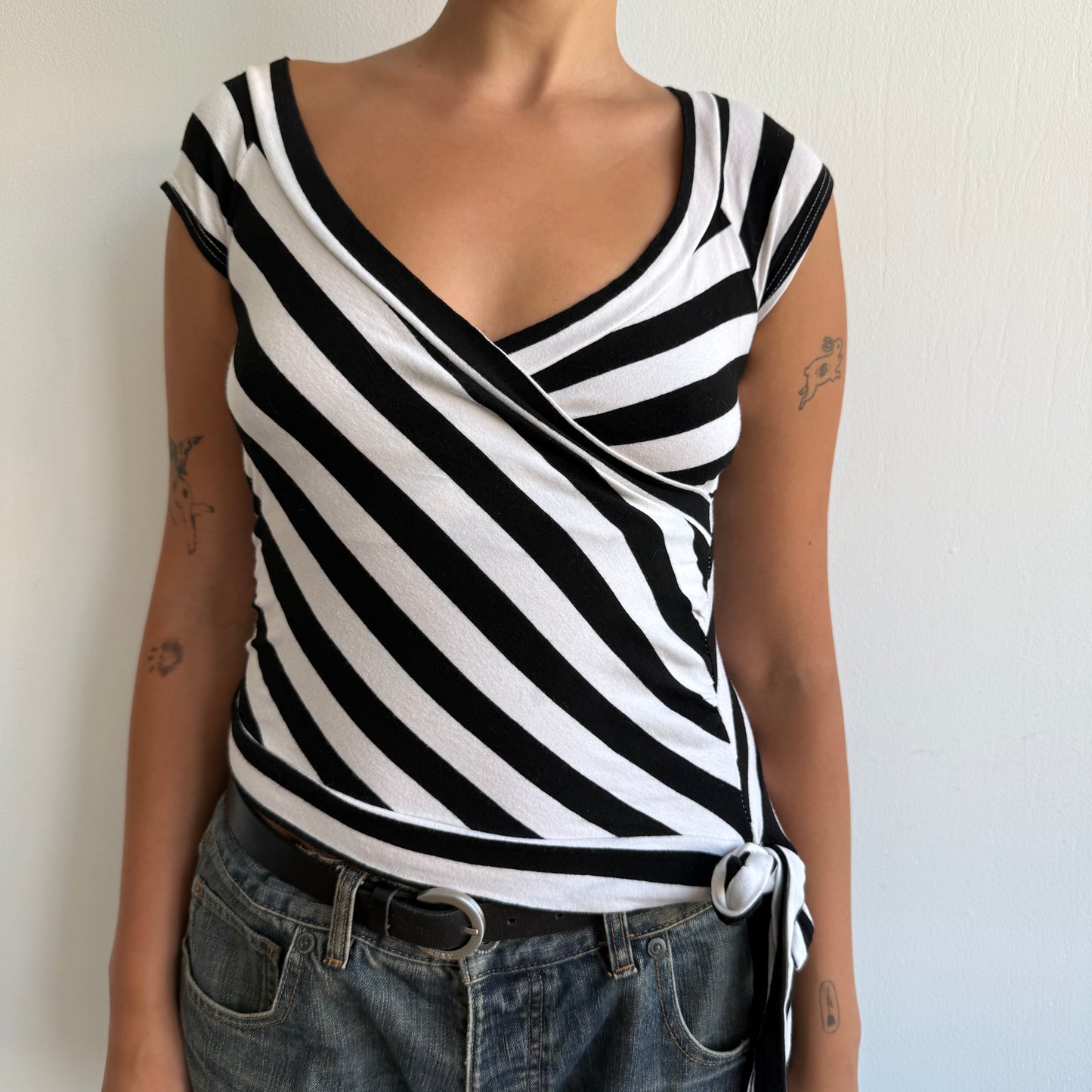 Black + white ballet wrap top - Size S