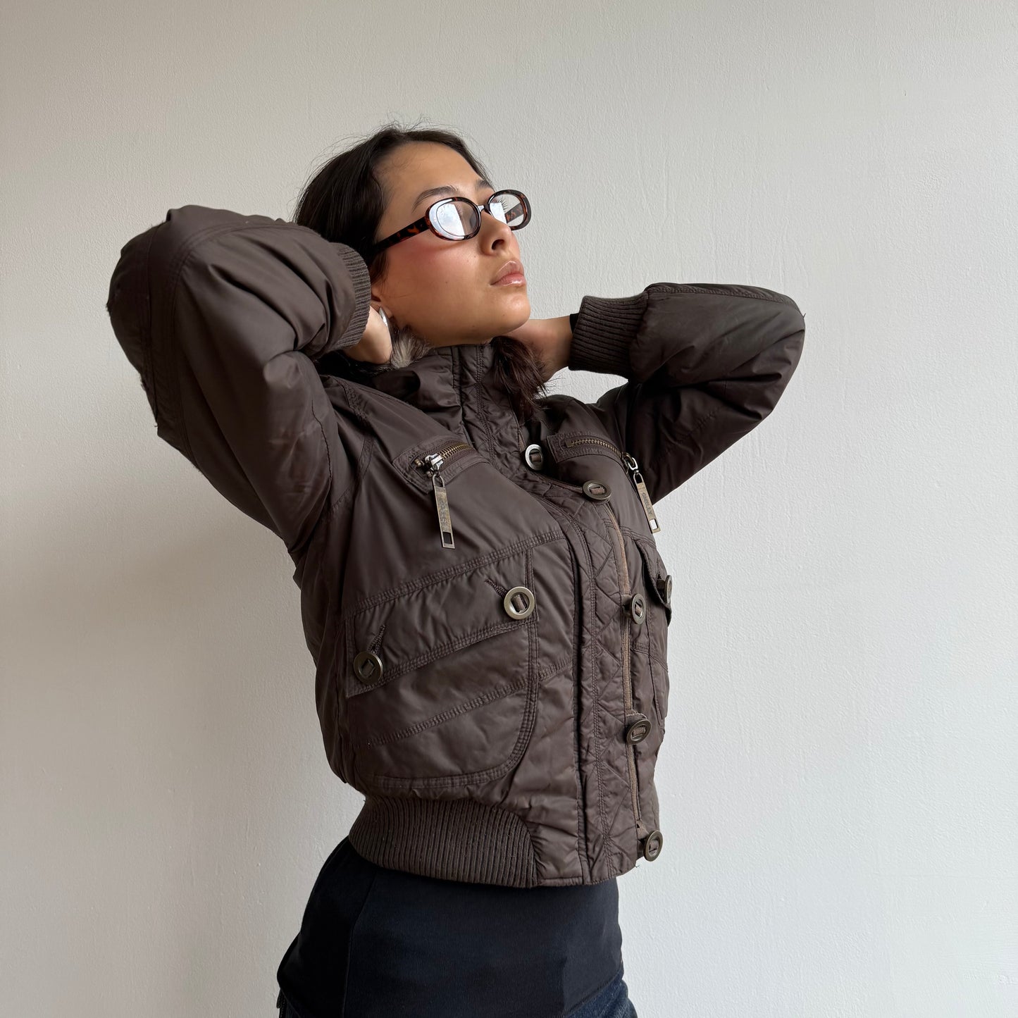 Brown puffer bomber - Size XS