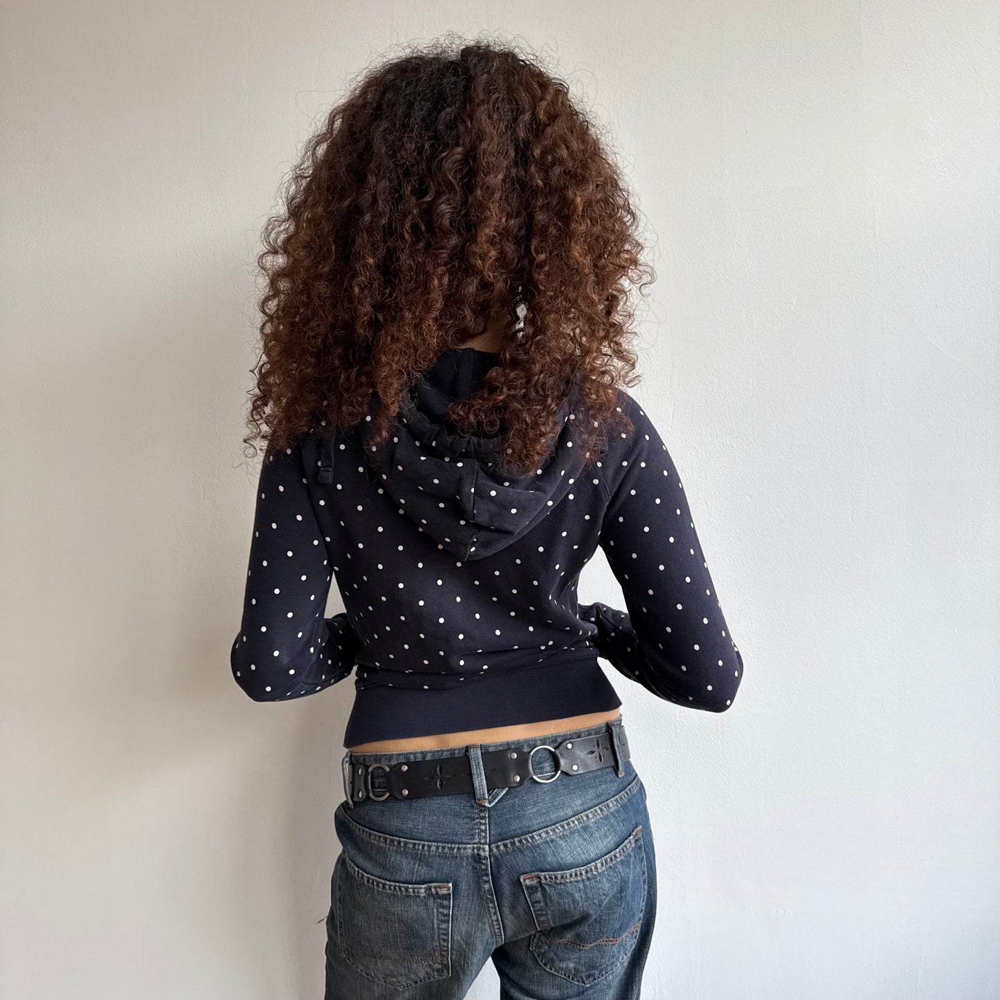 Navy polka dot hoodie - Size S