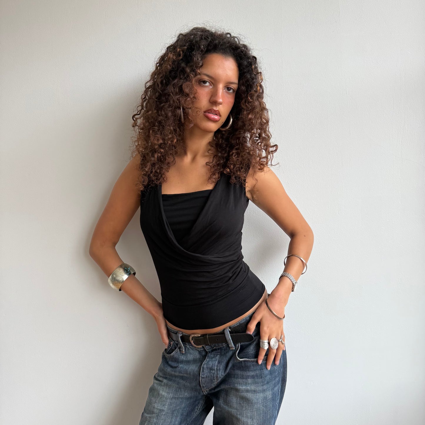 Black wrap front top - Size S