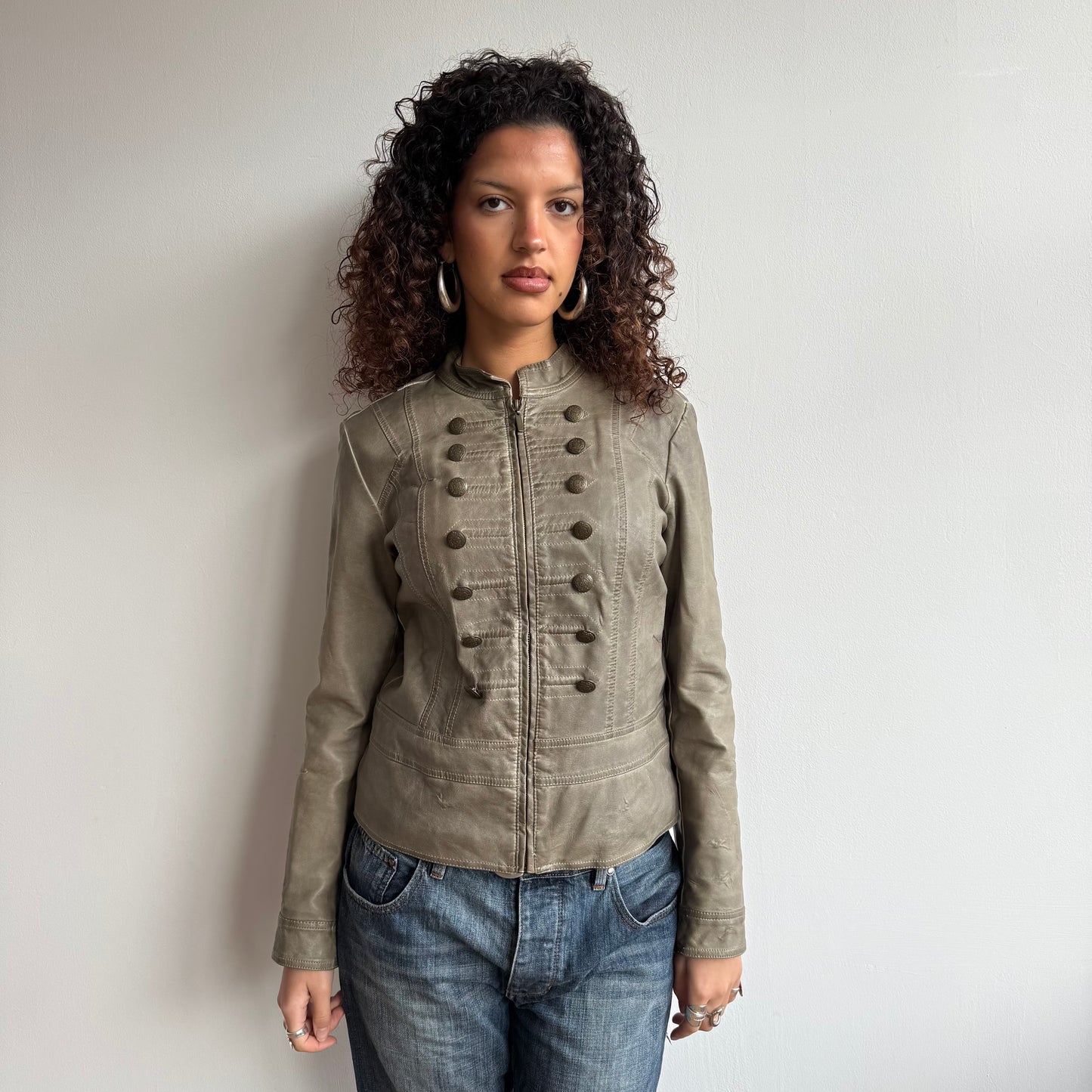 Khaki fur lined military jacket - Size M