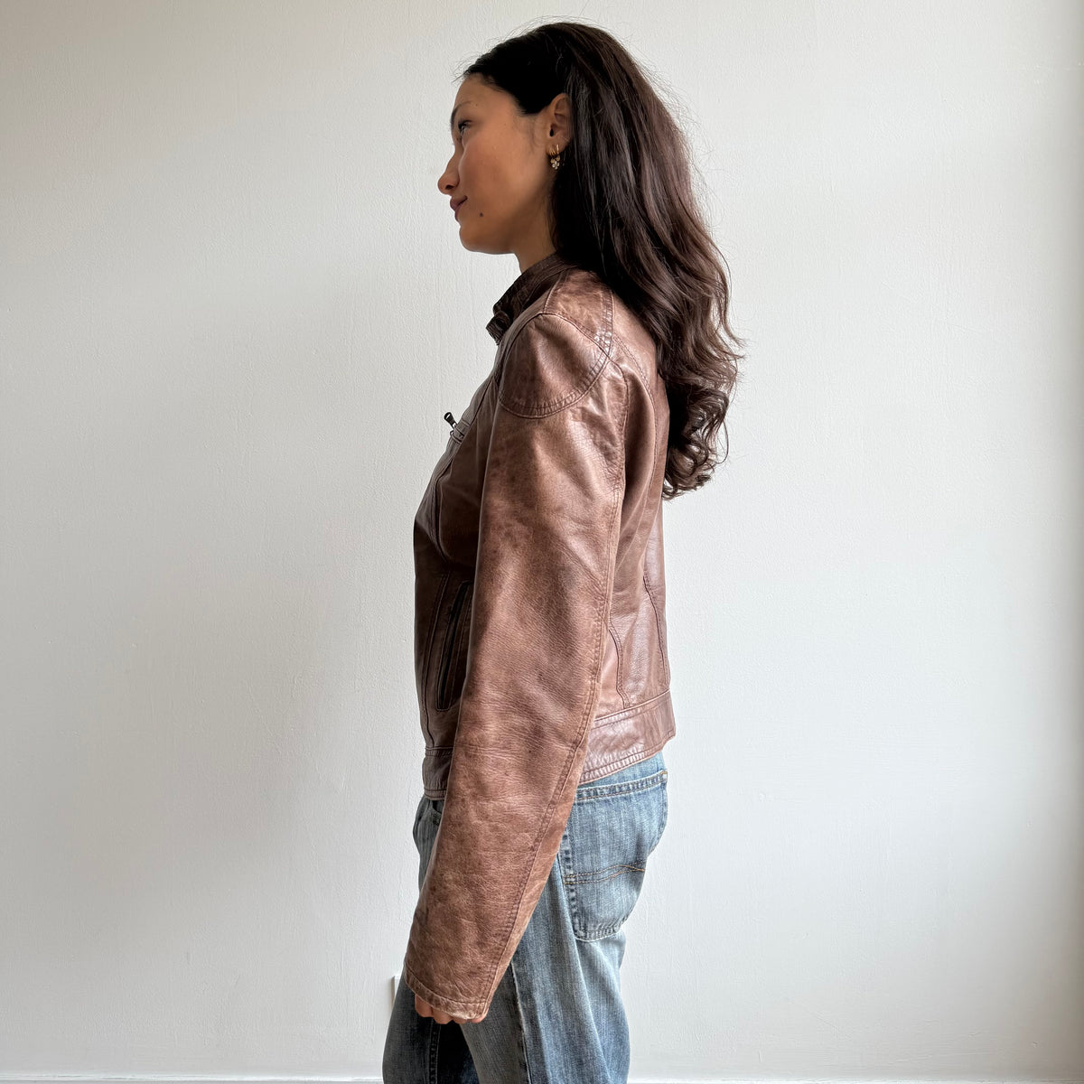 Brown leather motocross jacket - Size M