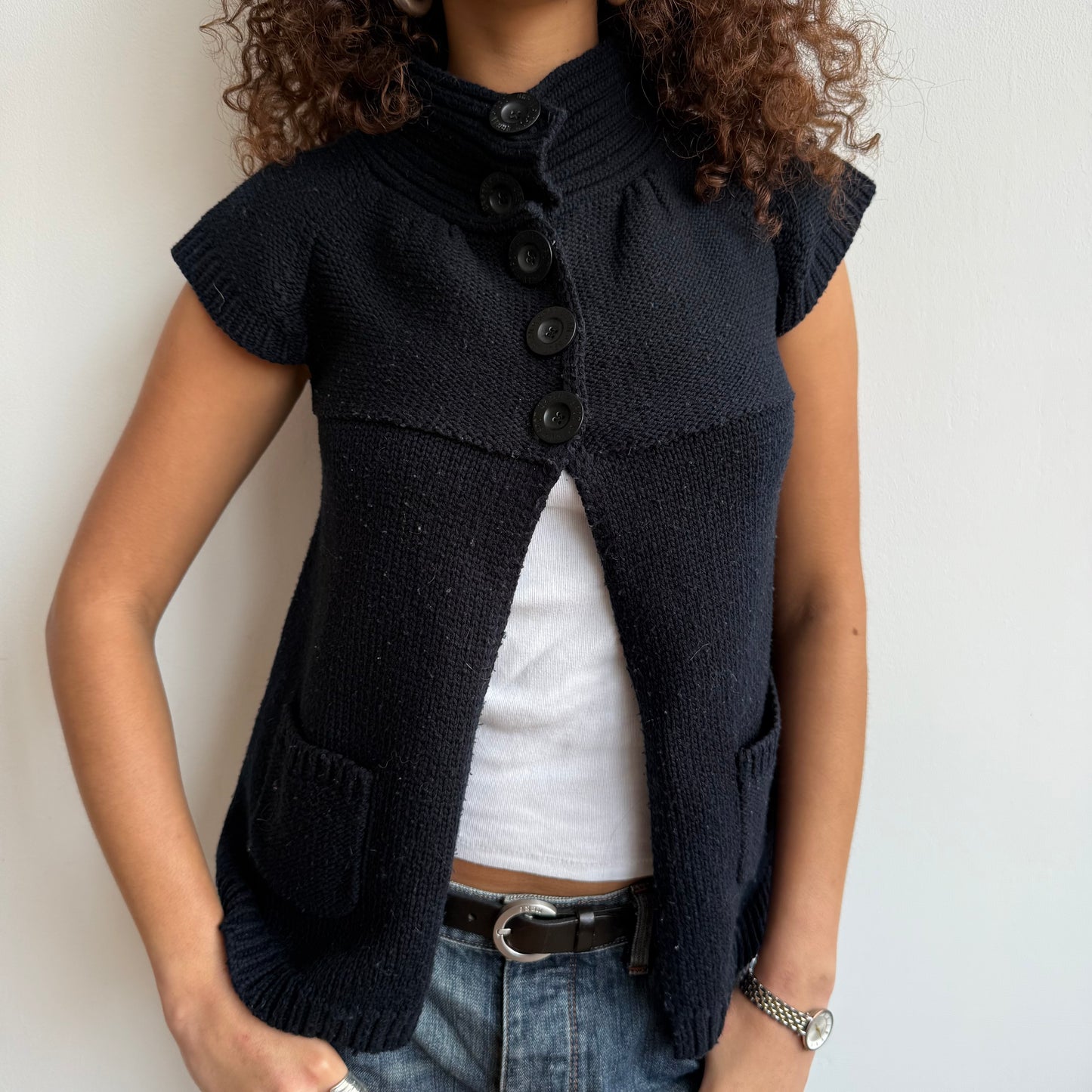 Navy button open knit - Size S/M