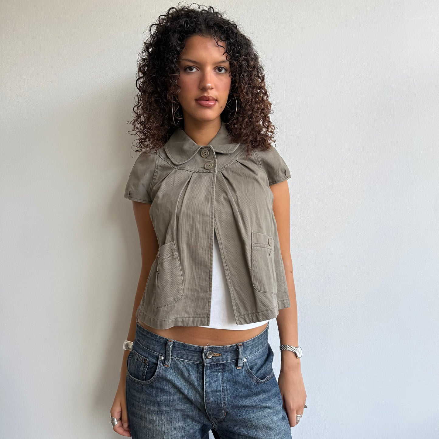 Khaki short sleeve peacoat - Size S