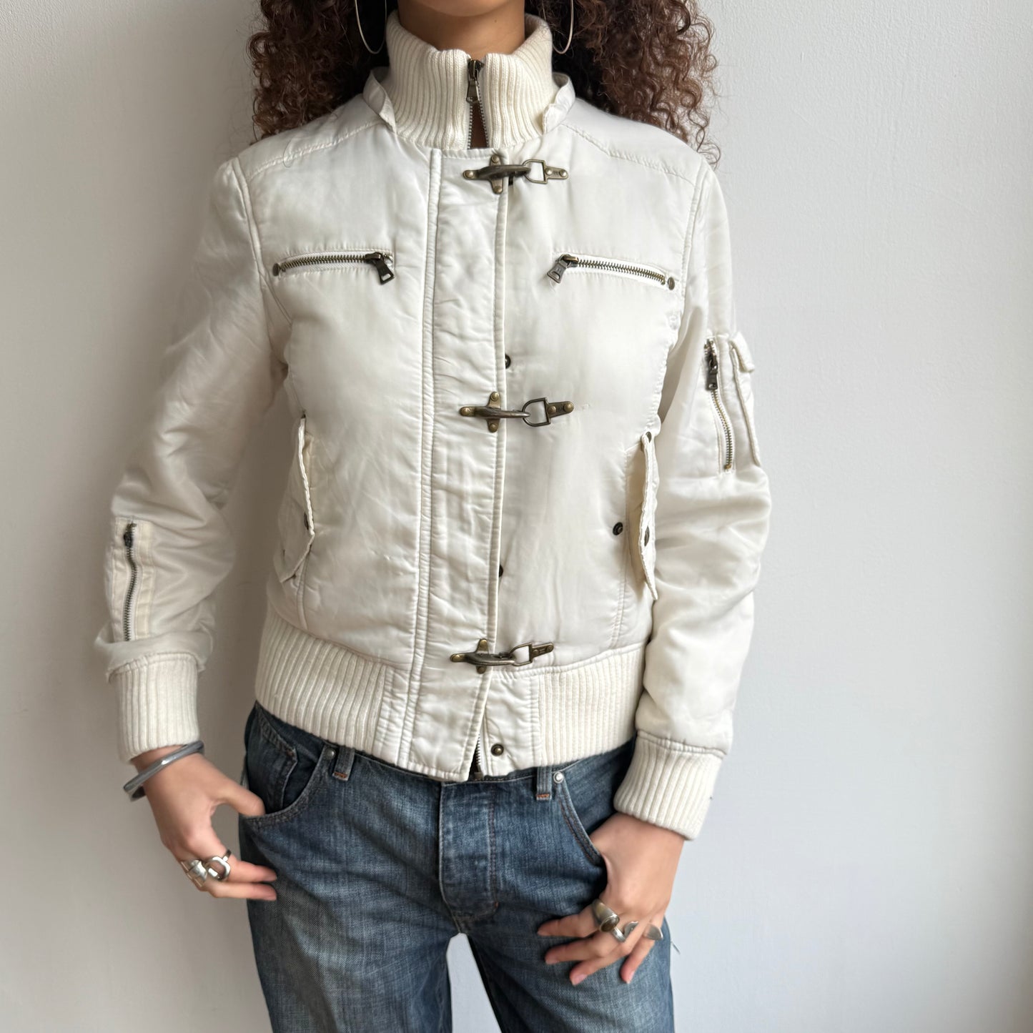 White fireman’s clasp bomber - Size S