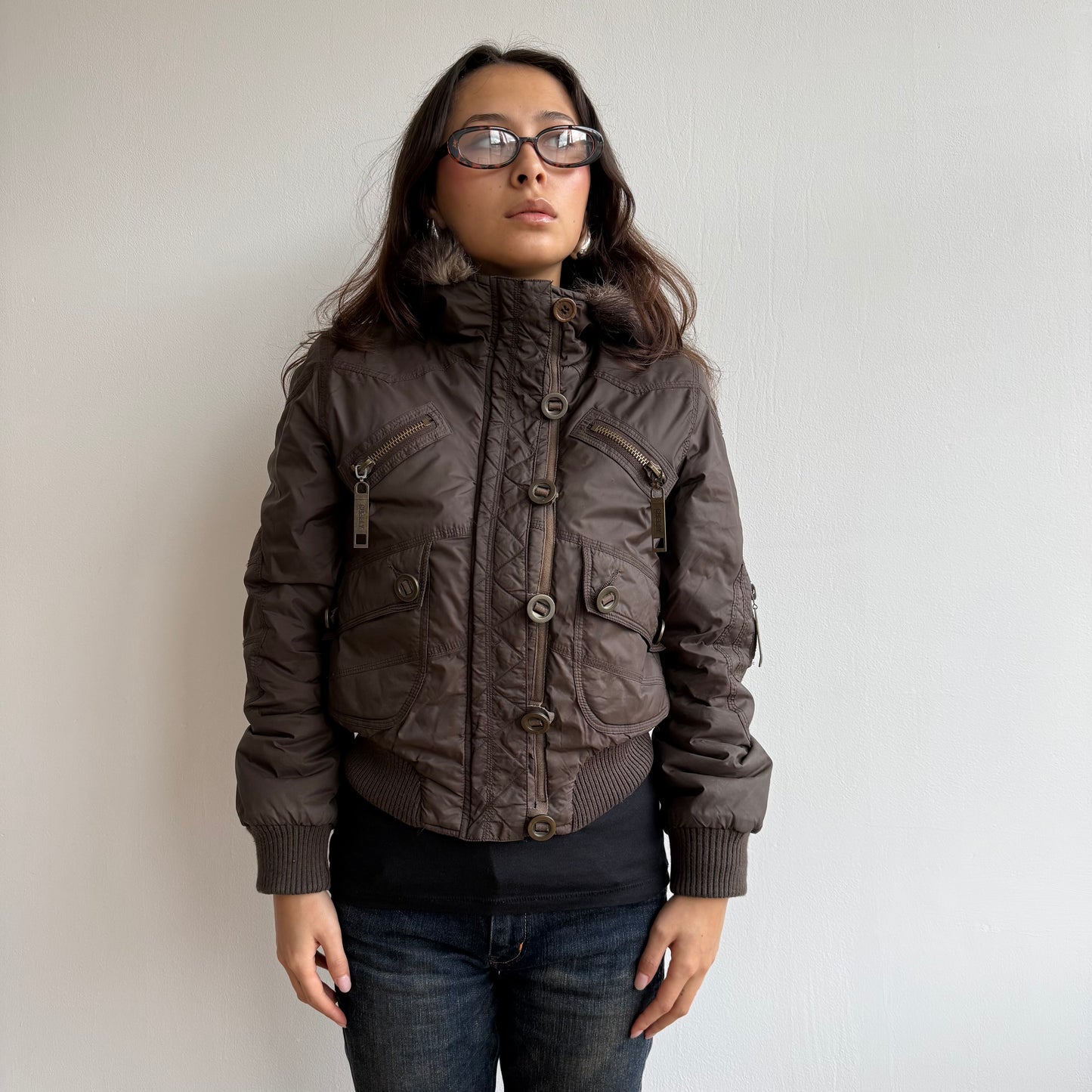 Brown puffer bomber - Size XS