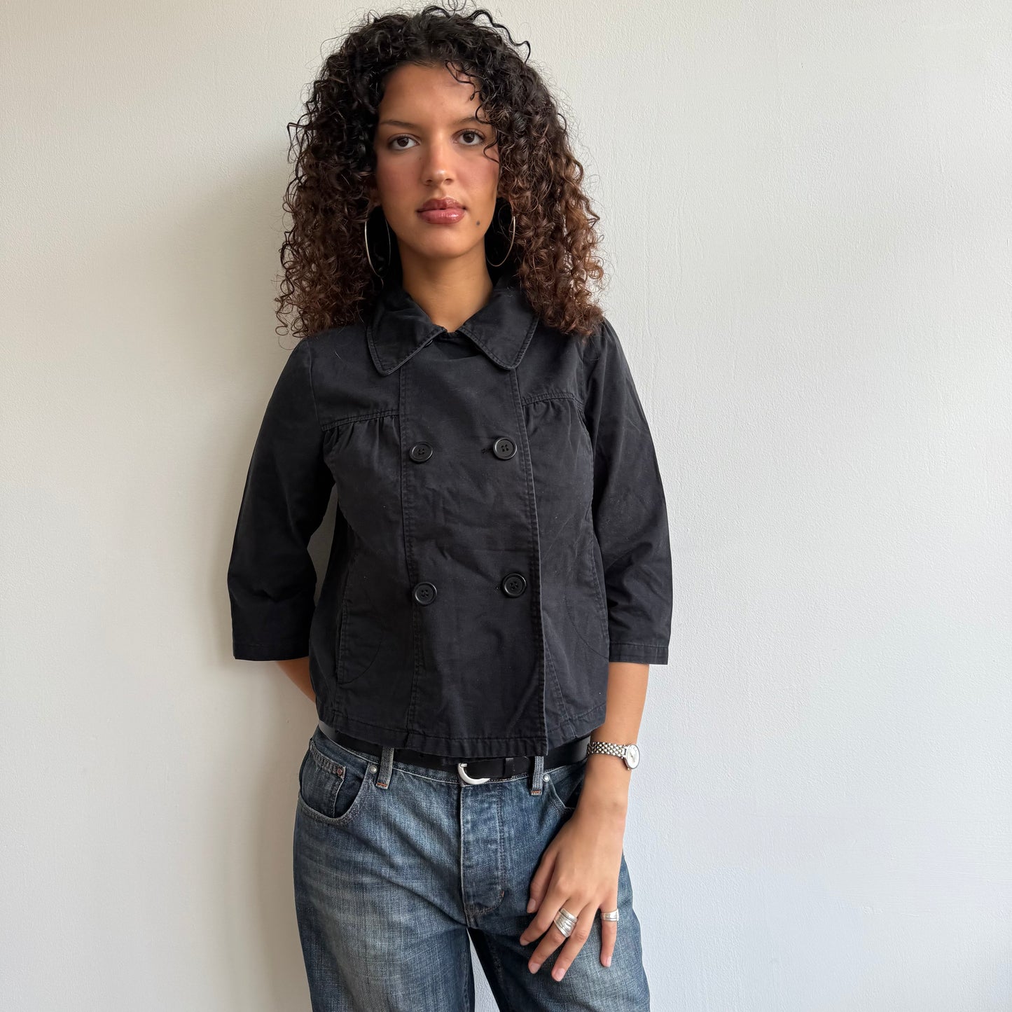 Black button 3/4 swing jacket - Size S