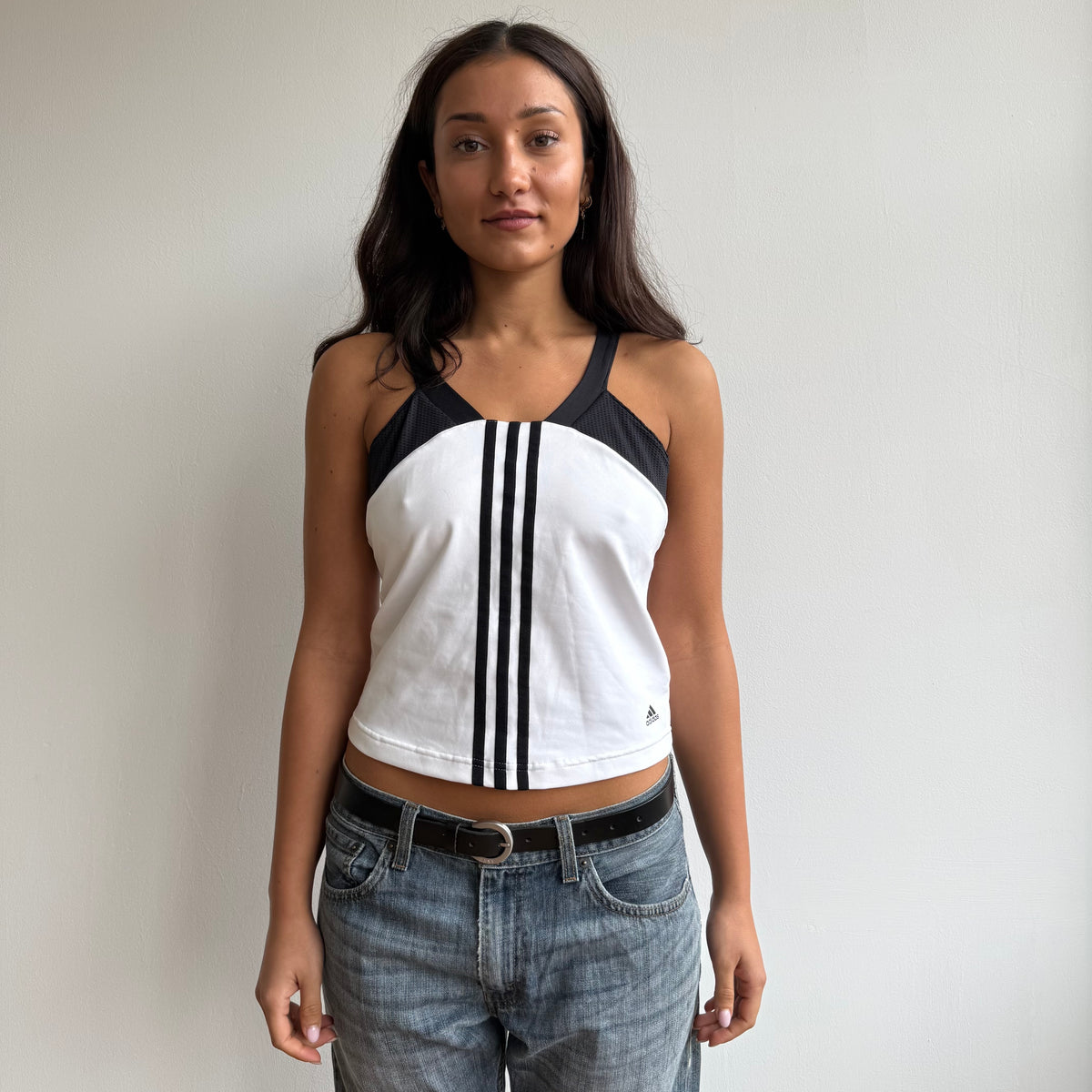White Adidas 3 stripe top - Size S-M