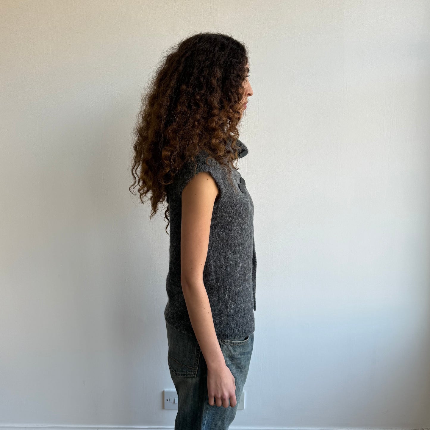 Grey button pea knit jumper - Size S + S/M