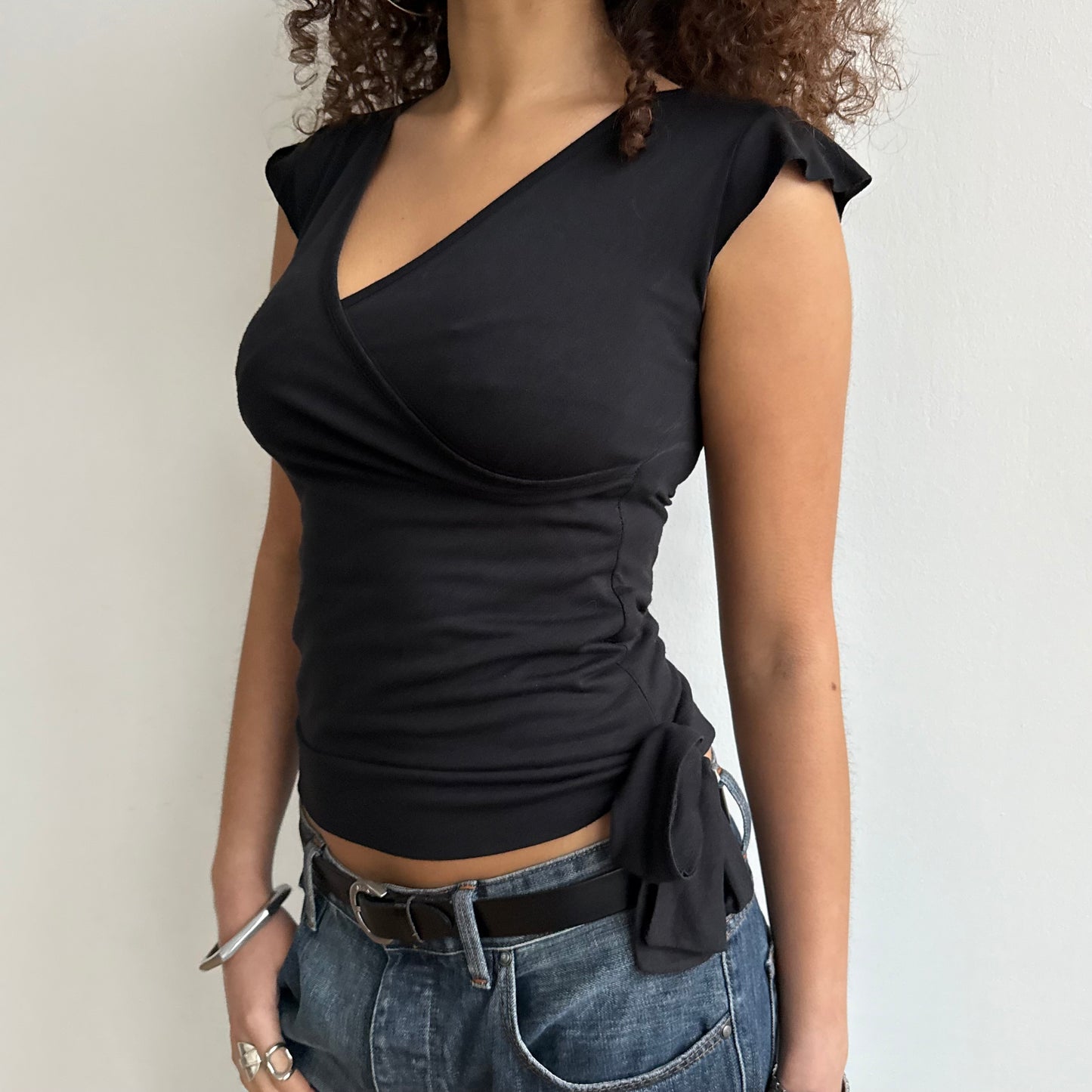 Black wrap tie side top - Size S