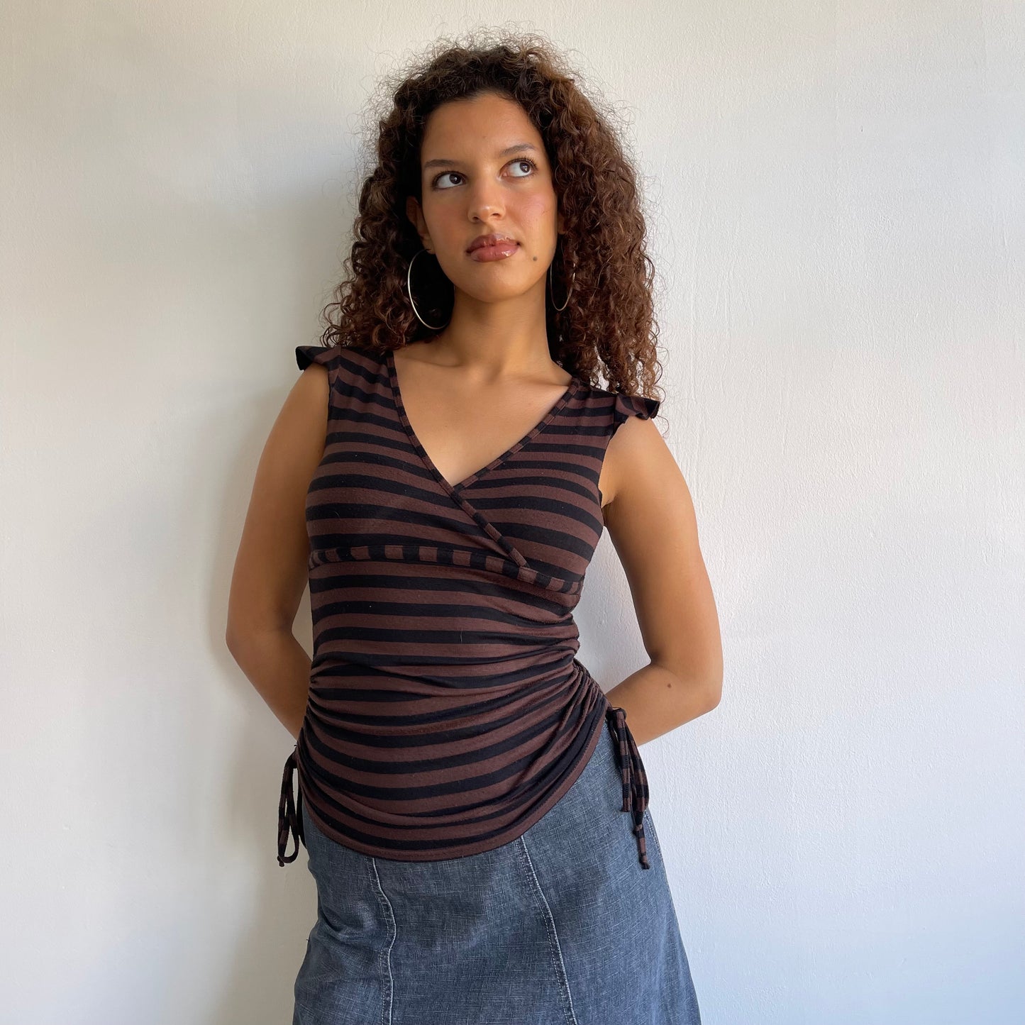 Brown stripe ruched top - Size S
