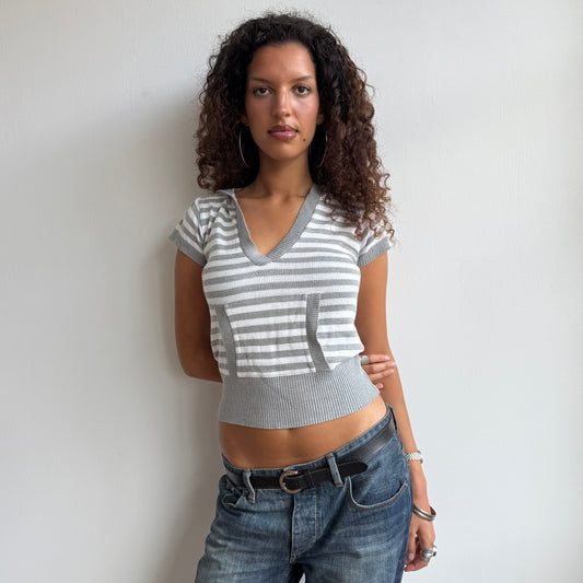 Grey striped hooded knit - Size S