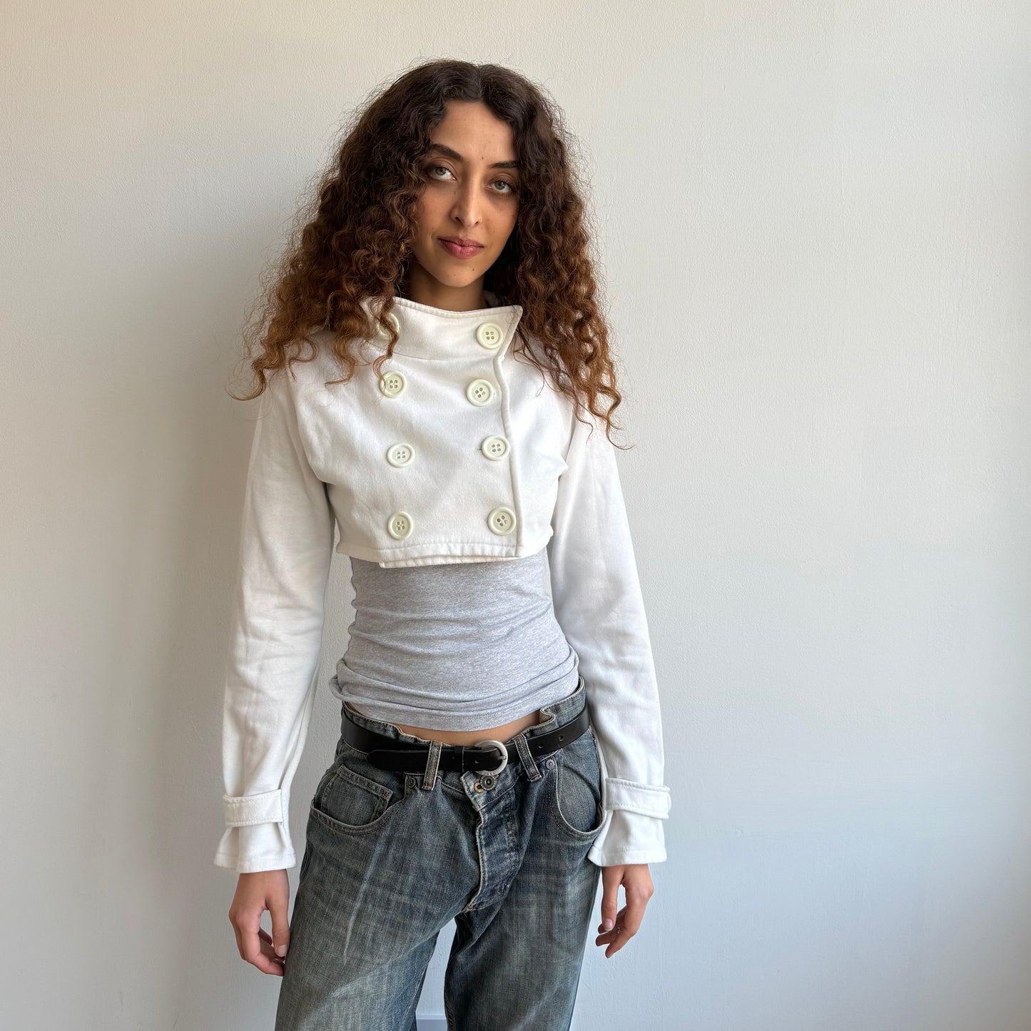 White cropped peacoat jumper - Size M