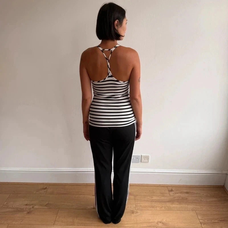 Reebok black + white striped gym top - Size S