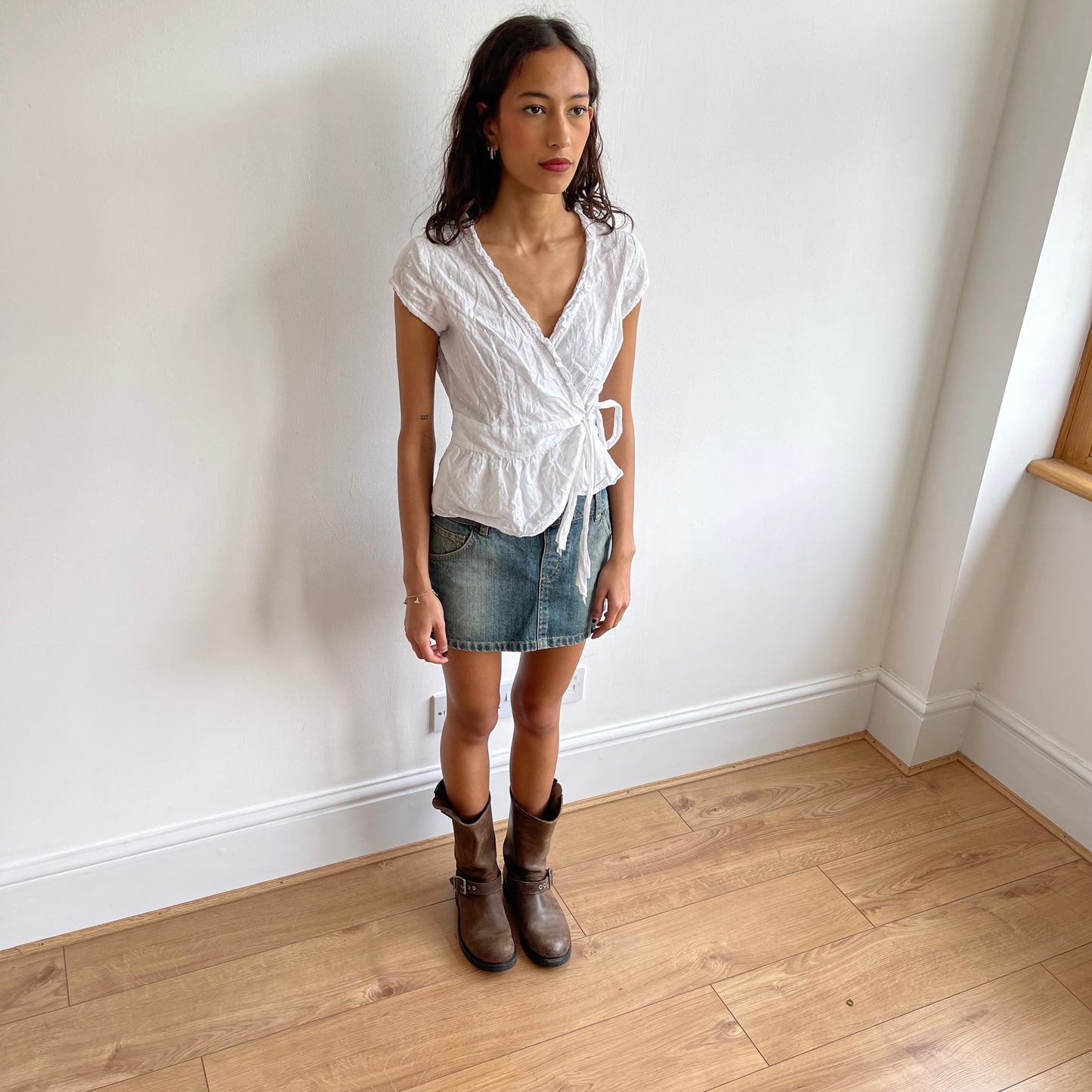 White broderie wrap top - Size S