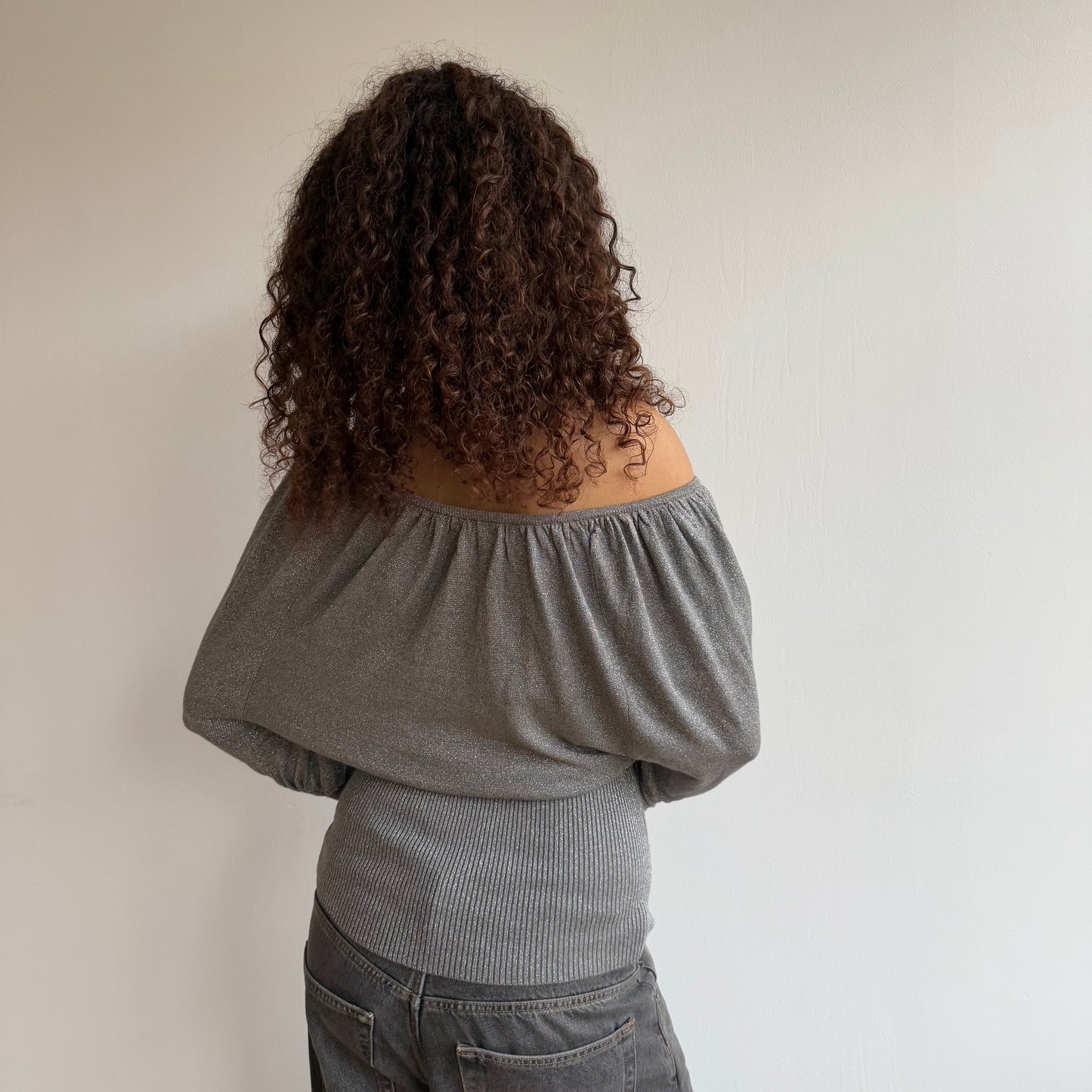 Silver sparkly batwing knit - Size S