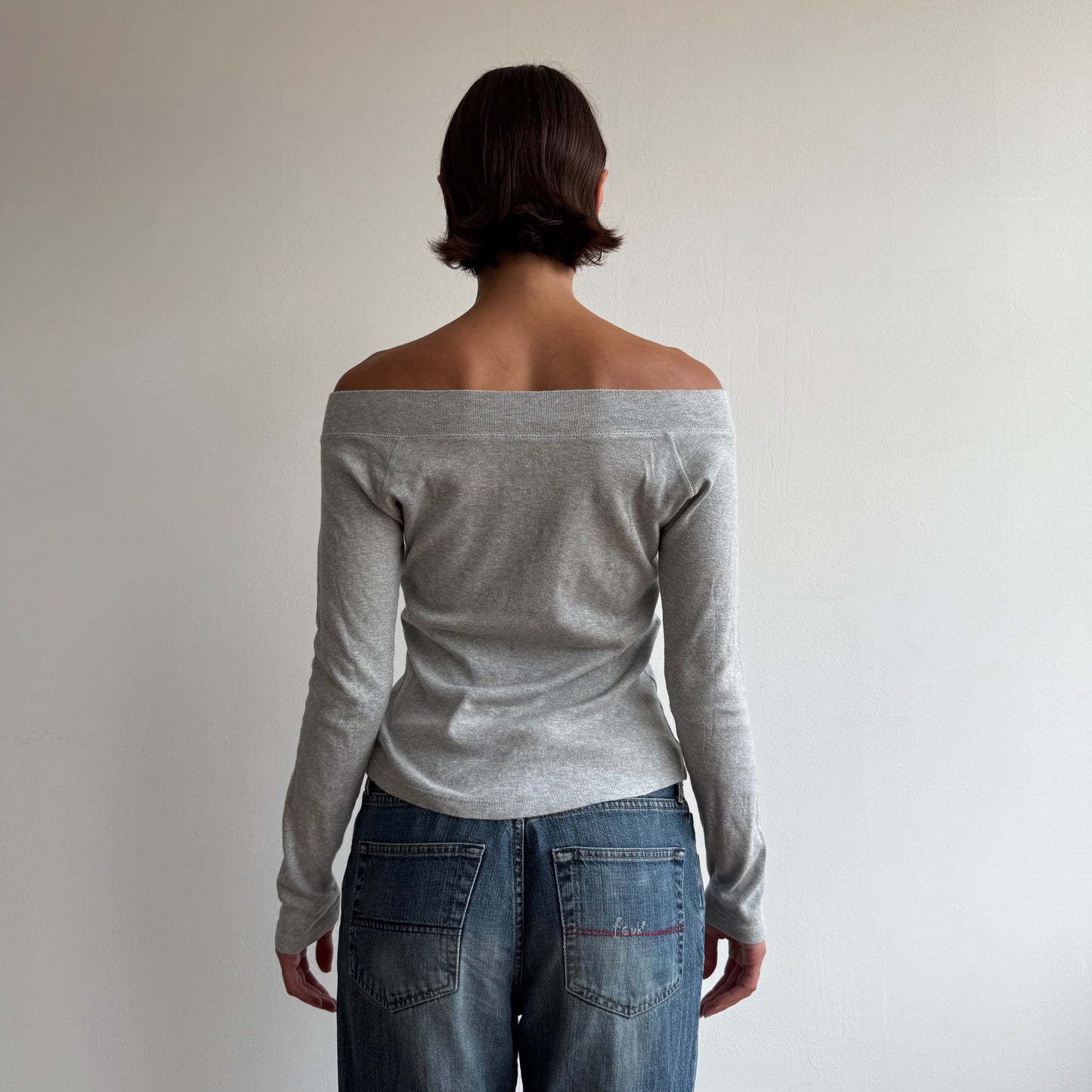 Grey long sleeve Bardot top - Size M