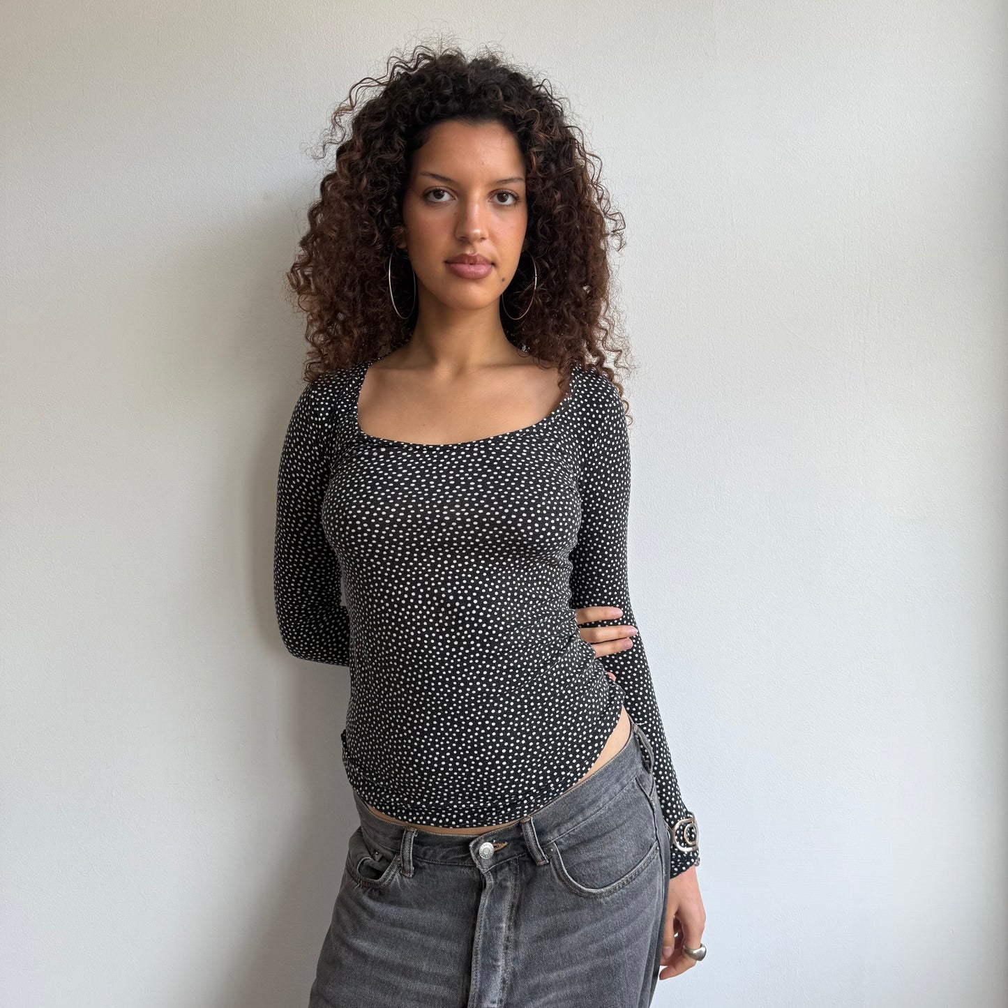 Black and white micro polka dot top - Size M
