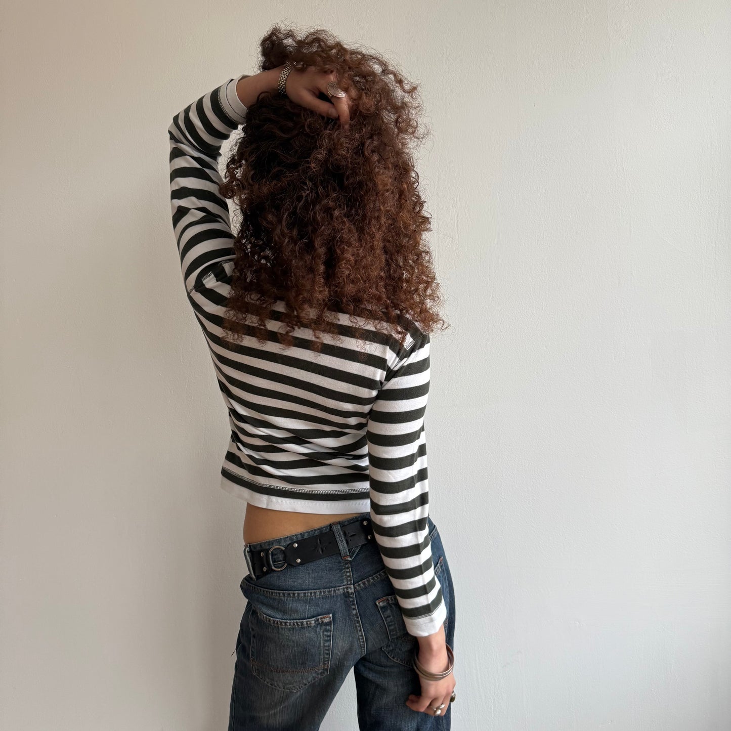 Green stripe long sleeve top - Size S