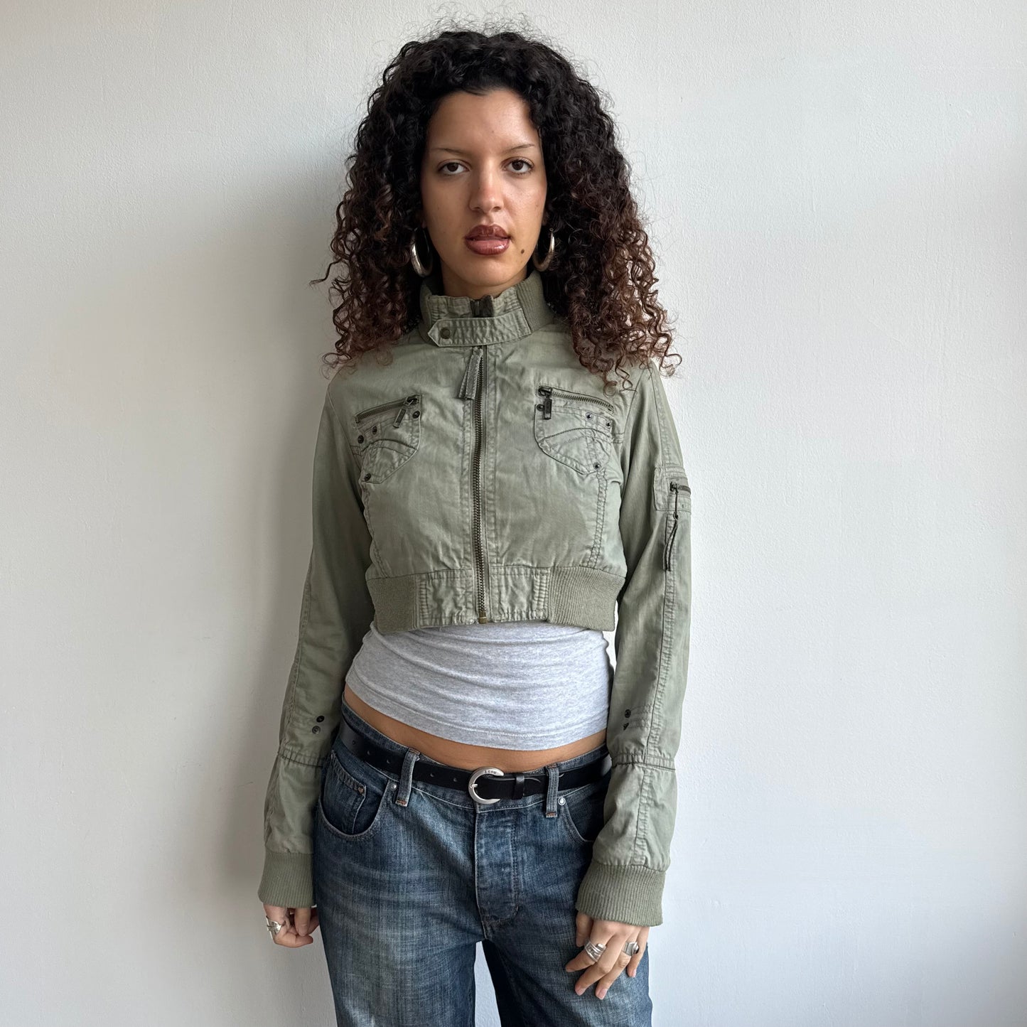 Khaki cargo cropped jacket - Size M
