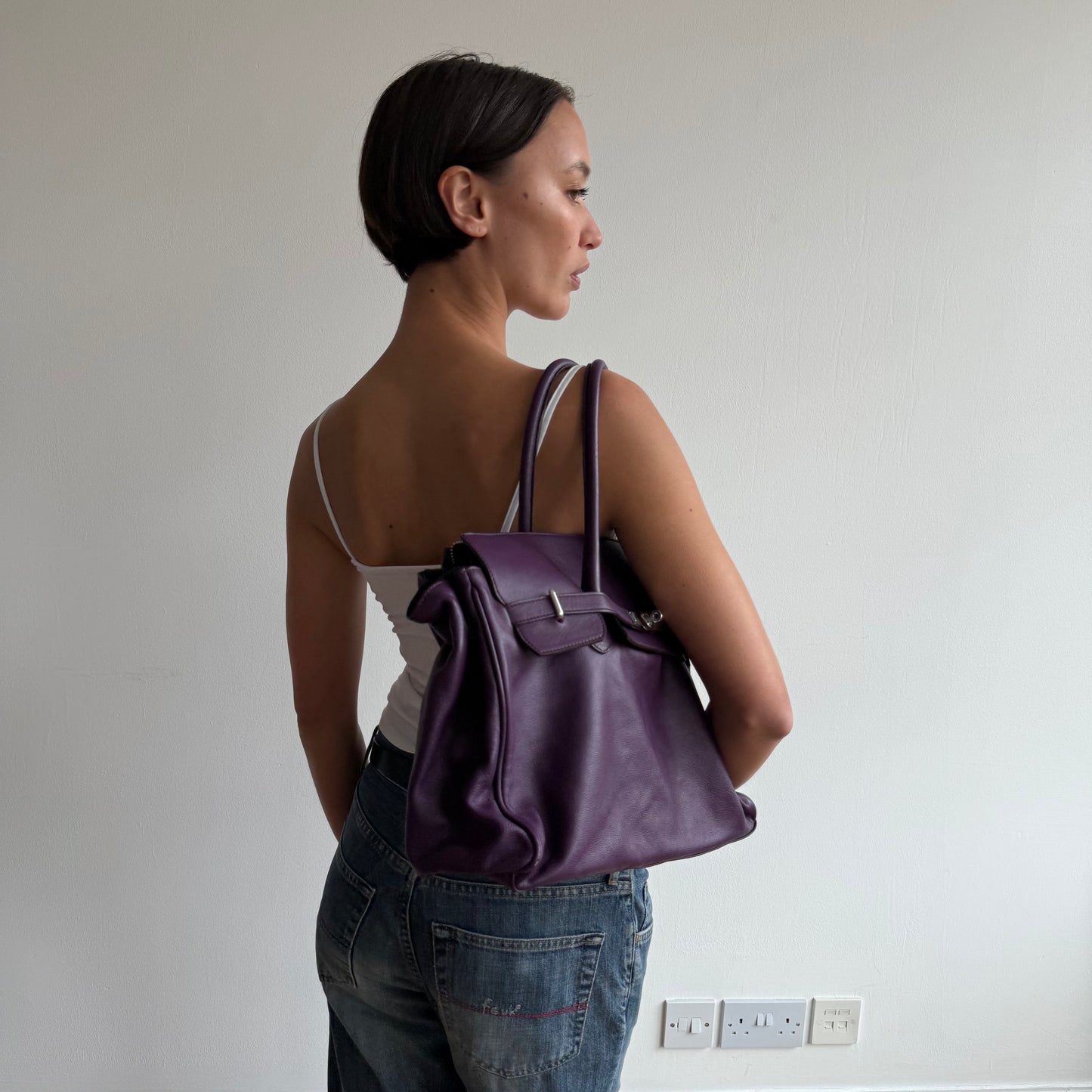 Purple leather ‘firkin’ bag - One Size