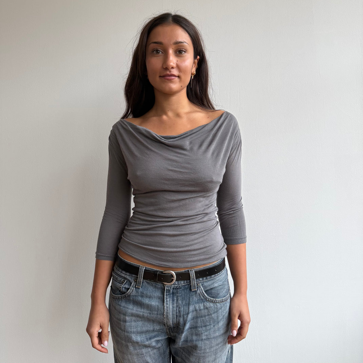 Taupe 3/4 sleeve cowl neck top - Size S