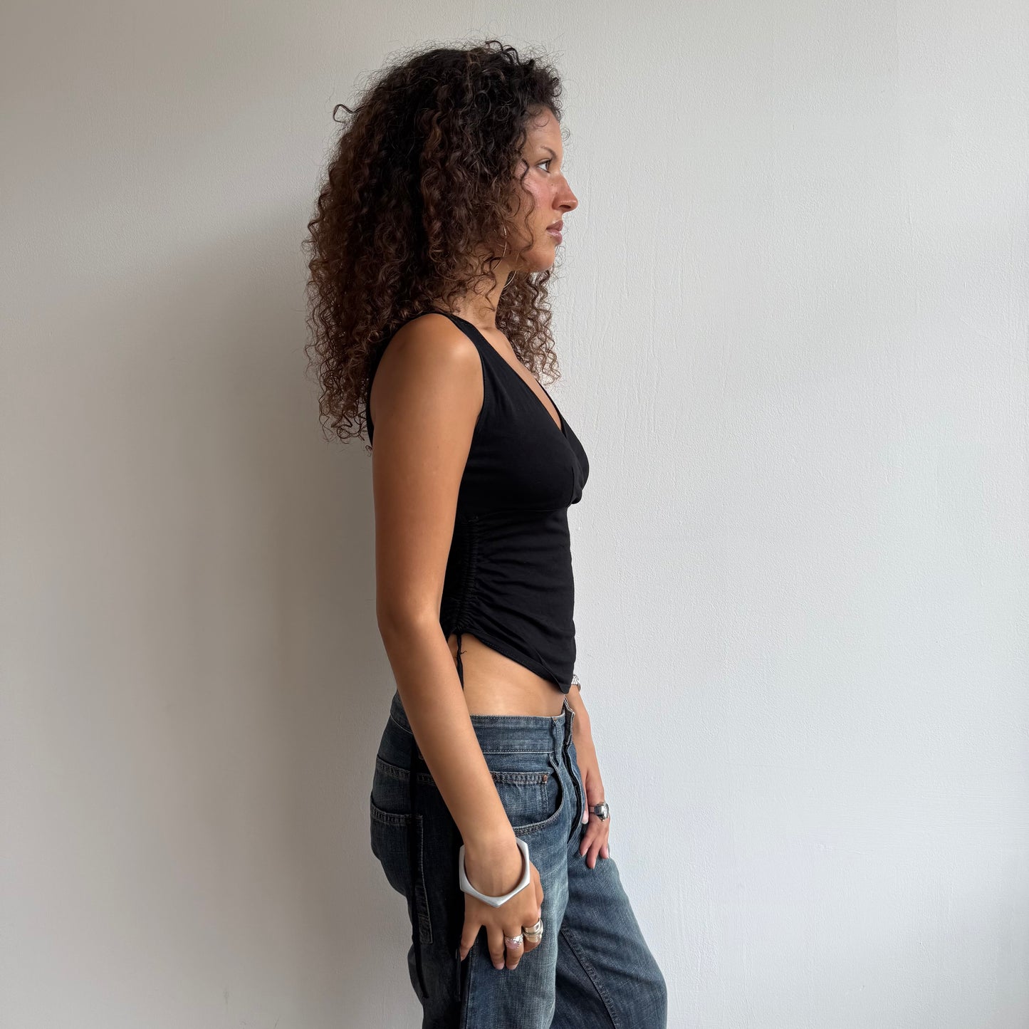 Black wrap ruched side top - Size M