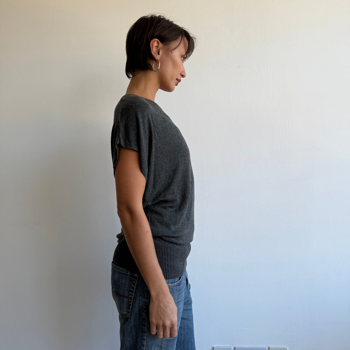 Charcoal slouchy short sleeve knit - Size M