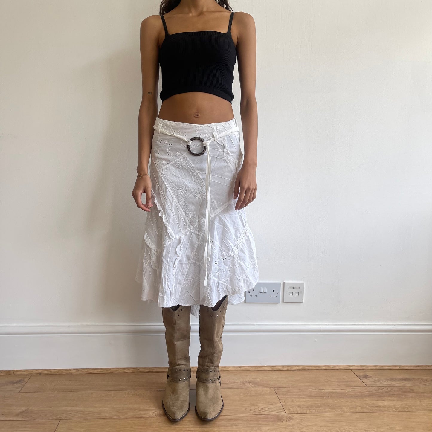 Patchwork belted midi skirt - Size XS