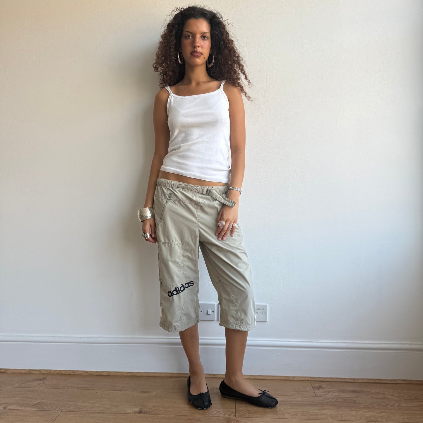 Beige Adidas belt capris - Size XS + S