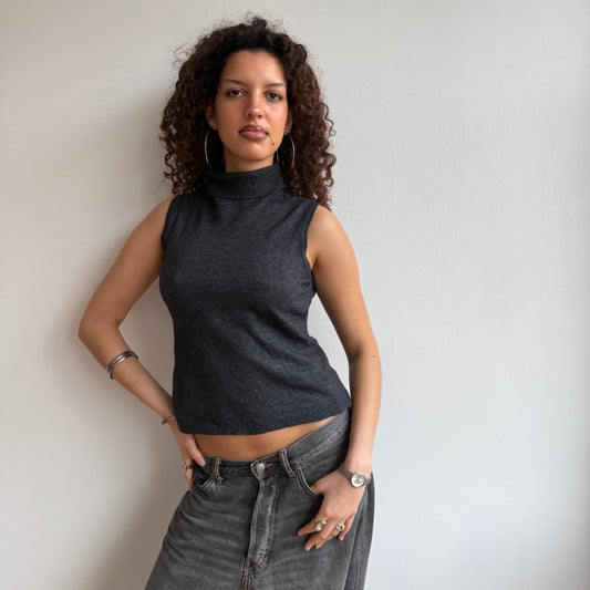 Grey sleeveless roll neck - Size S