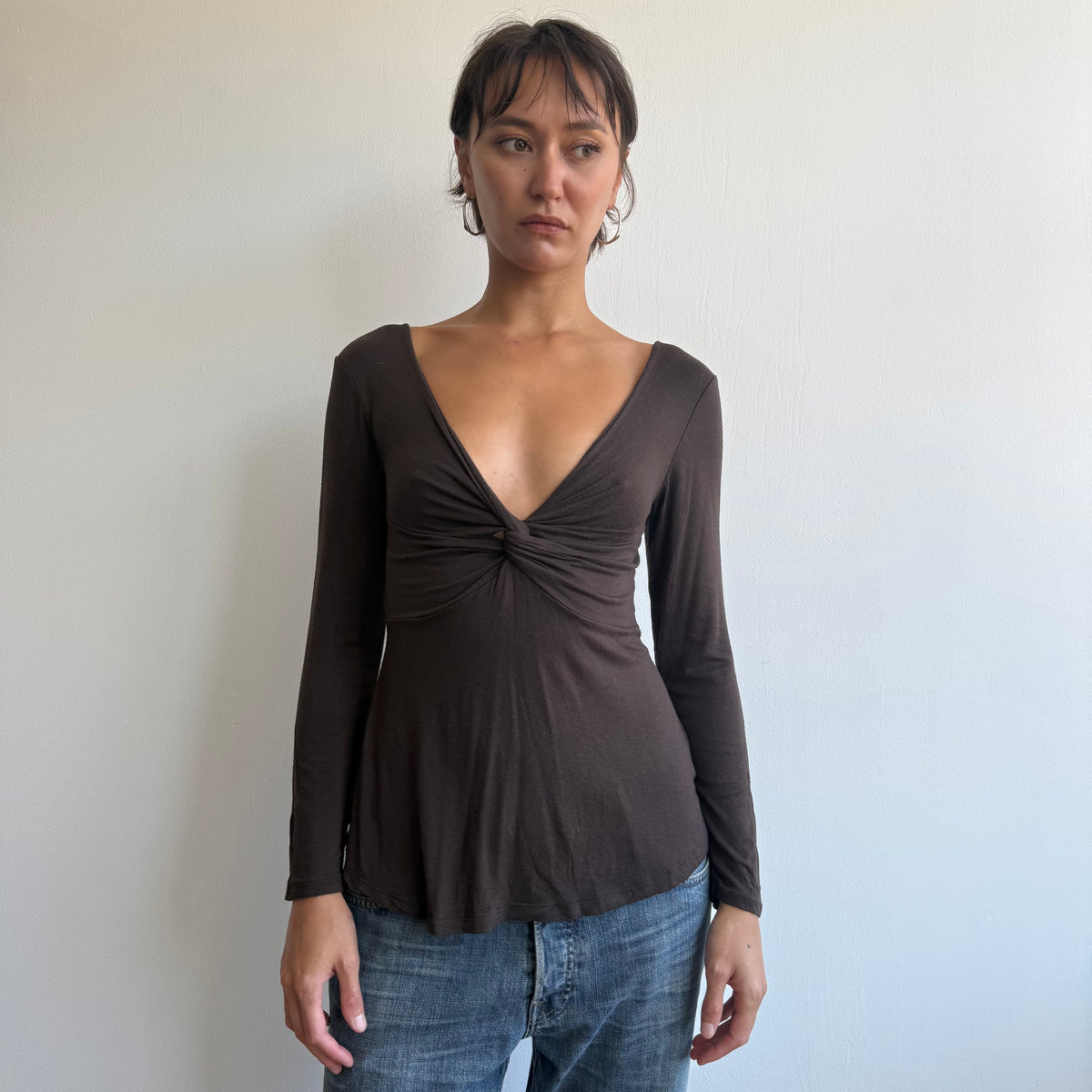 Brown keyhole twist top - Size S